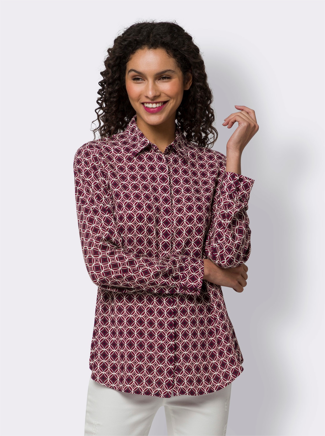 heine Overhemdblouse - ivoor/bordeaux bedrukt