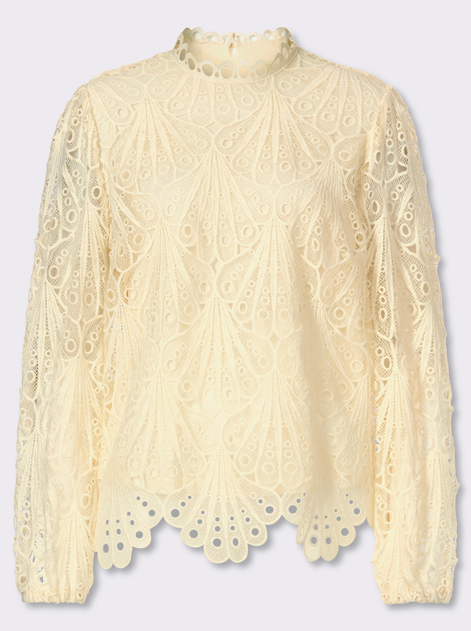 Spitzenbluse mit Schlingenverschluss hinten - champagner