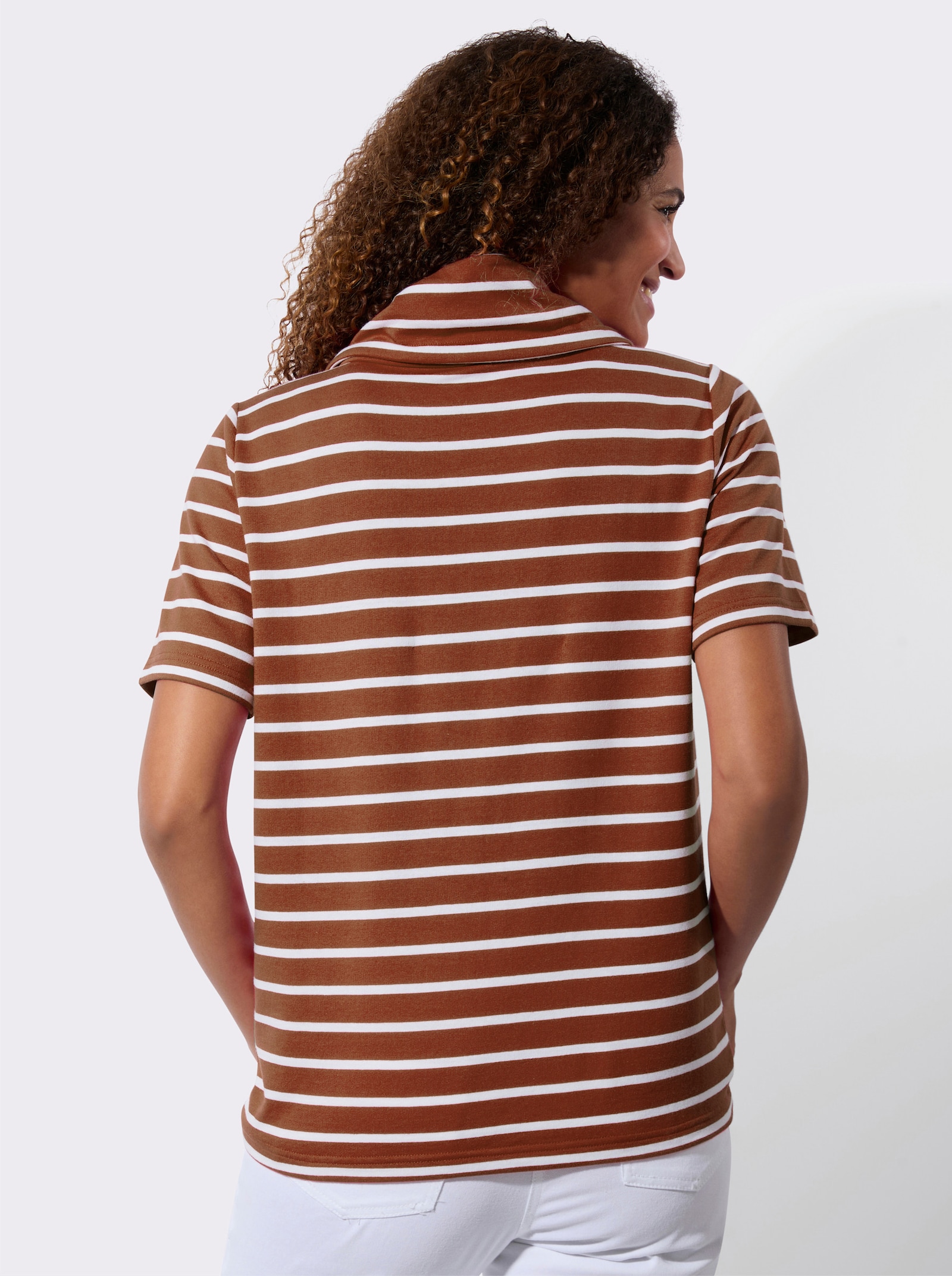 Sweatshirt mit Rollkragen - cognac-weiß-gestreift