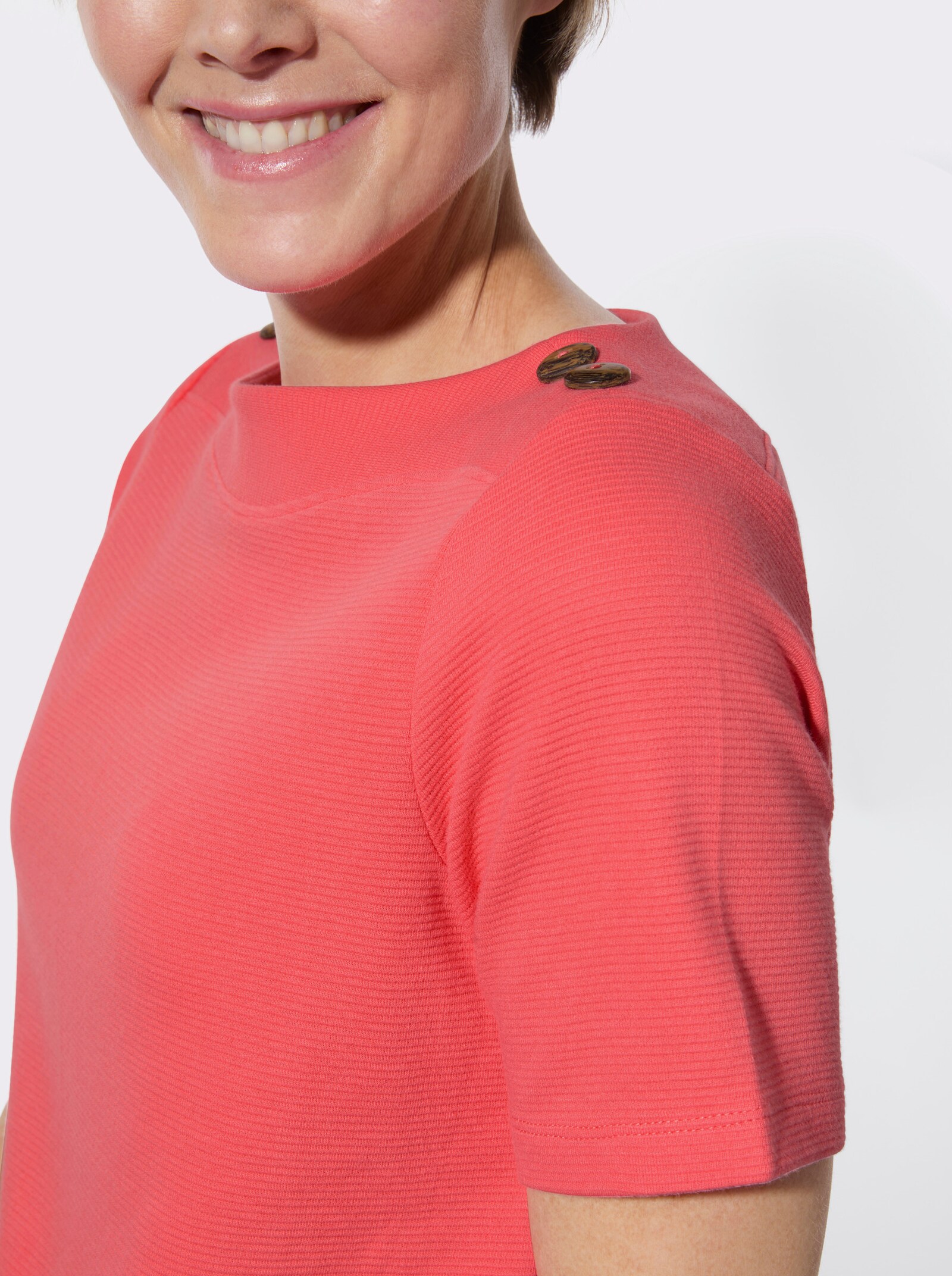 Kurzarmshirt mit Struktur-Jacquard - koralle