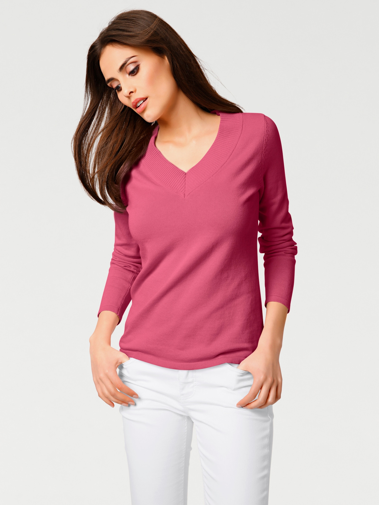 heine V-Ausschnitt-Pullover aus reiner Baumwolle - pink