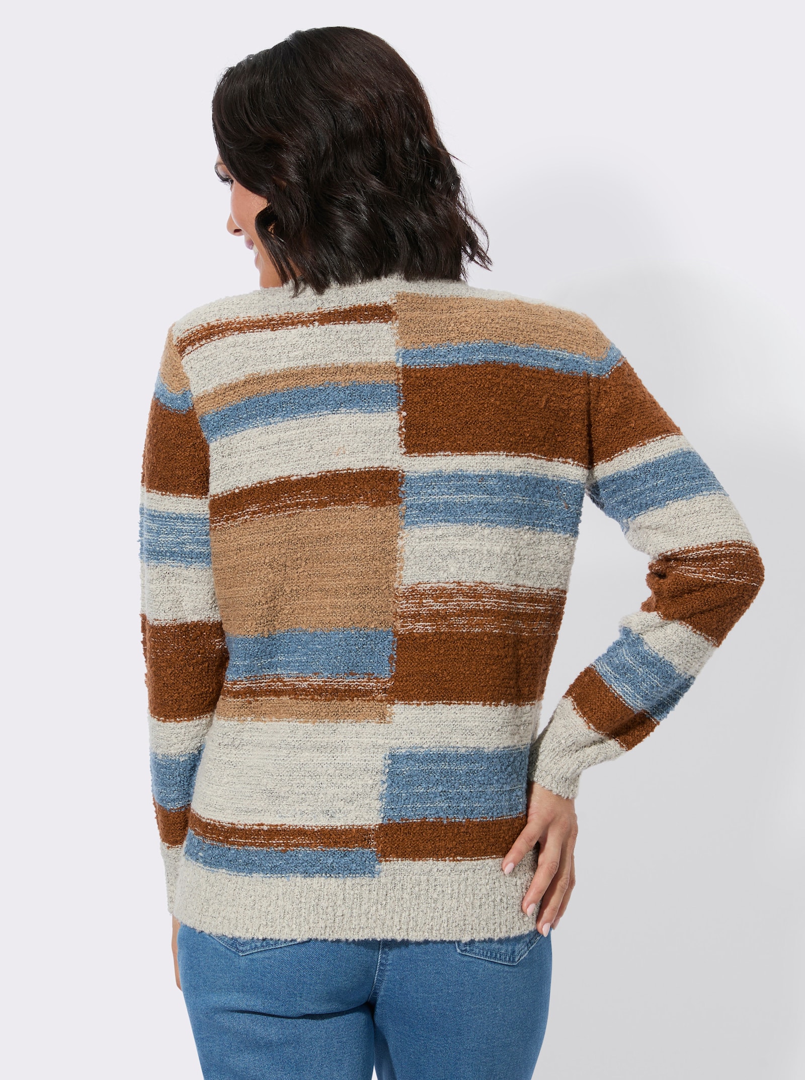 Stehkragenpullover mit Intarsienmuster - champagner-cognac-gemustert