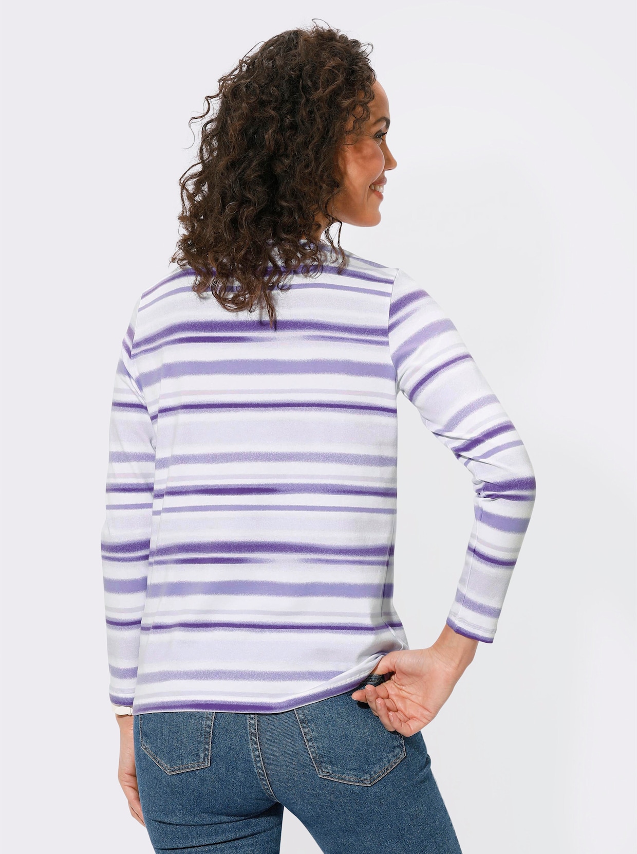 Shirt met lange mouwen - lavendel/ecru gestreept