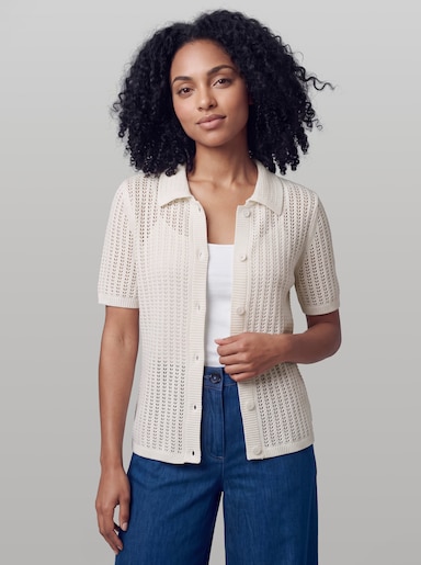 heine Ajourstrickjacke mit Hemdkragen - ecru