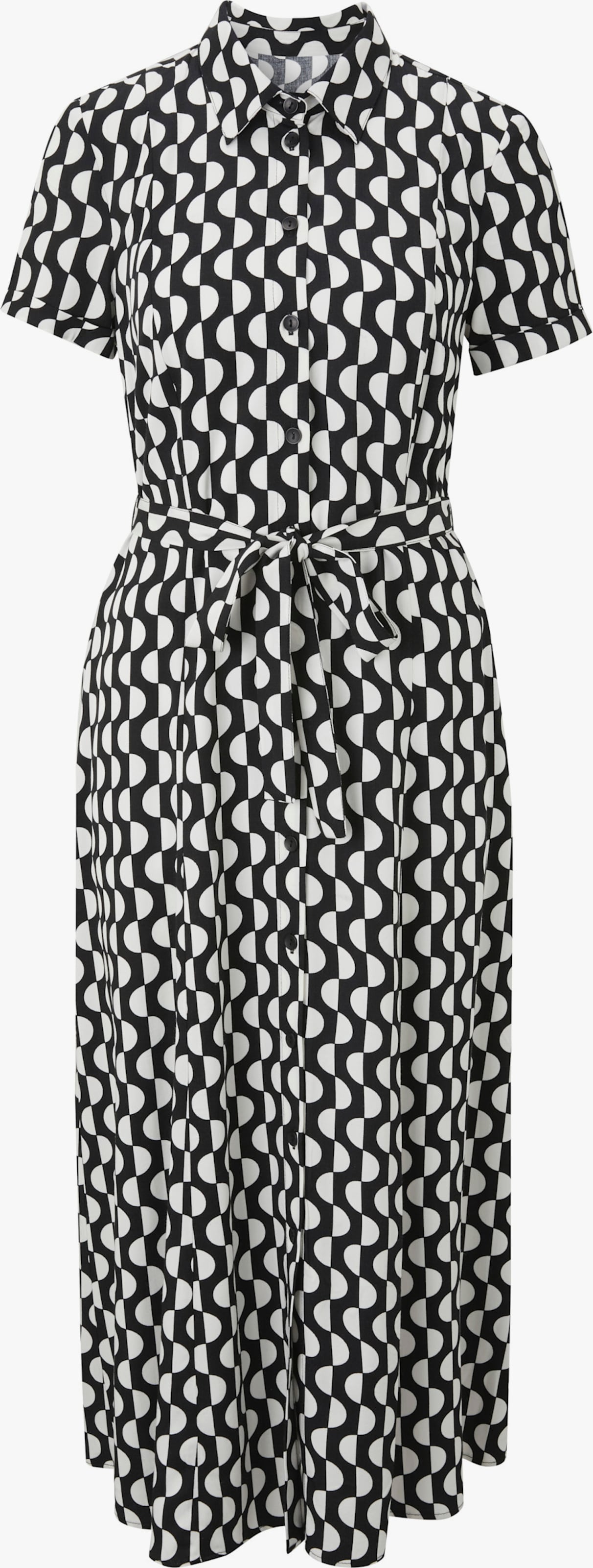 heine Druckkleid mit Stoffbindegürtel - schwarz-ecru