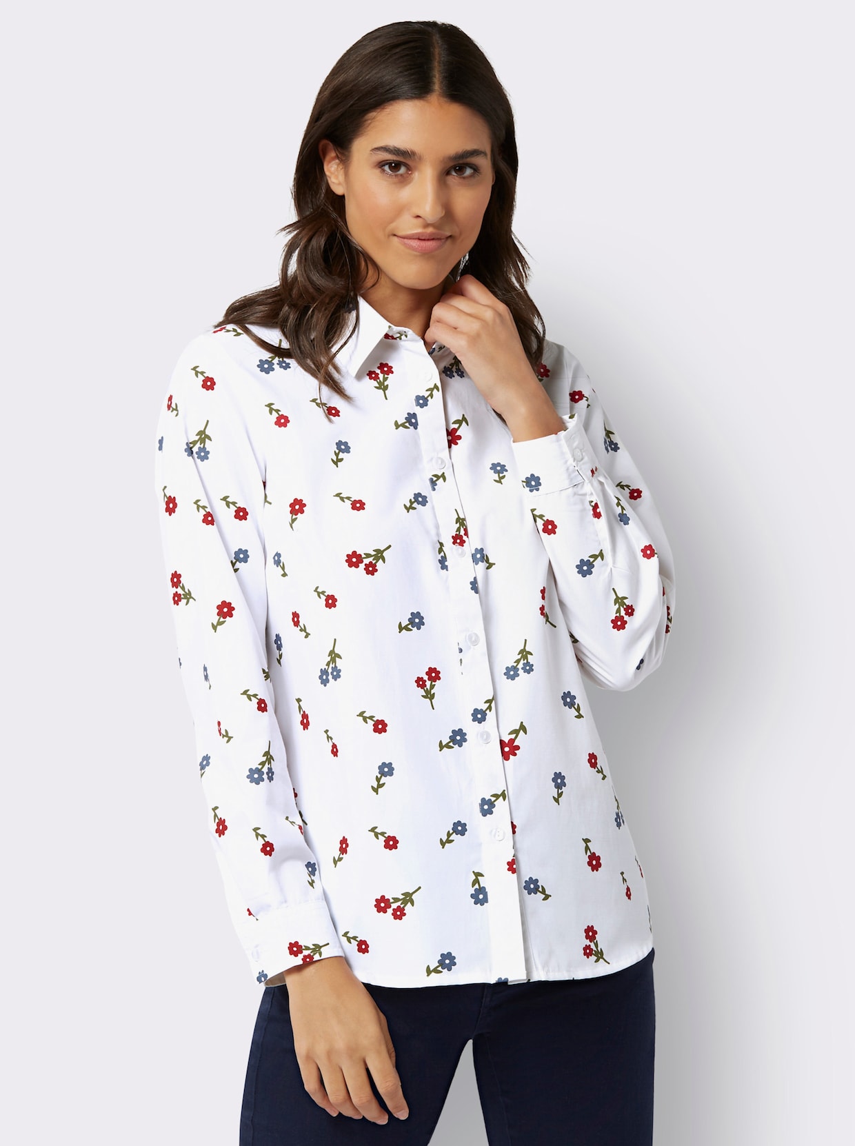 Overhemdblouse - wit/rood geprint