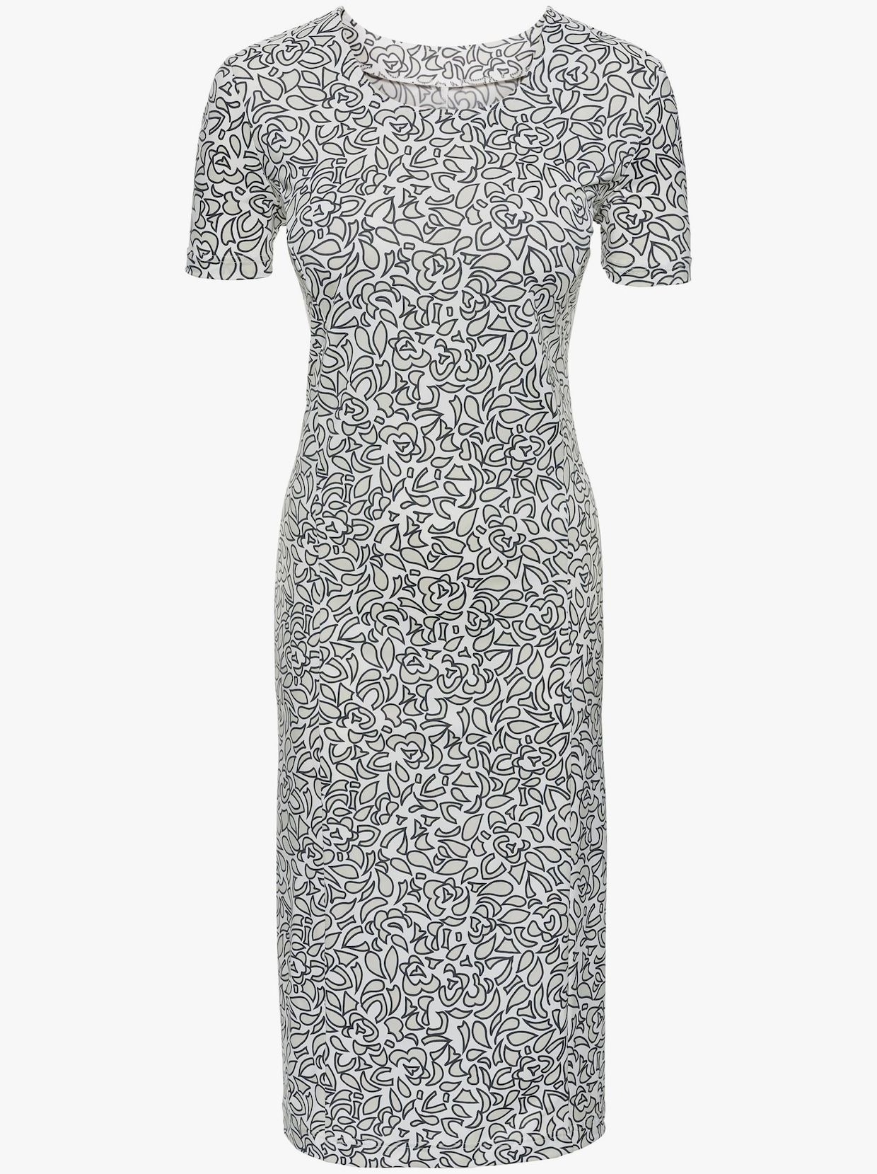 Klänning med tryck - grå+vit, tryckt