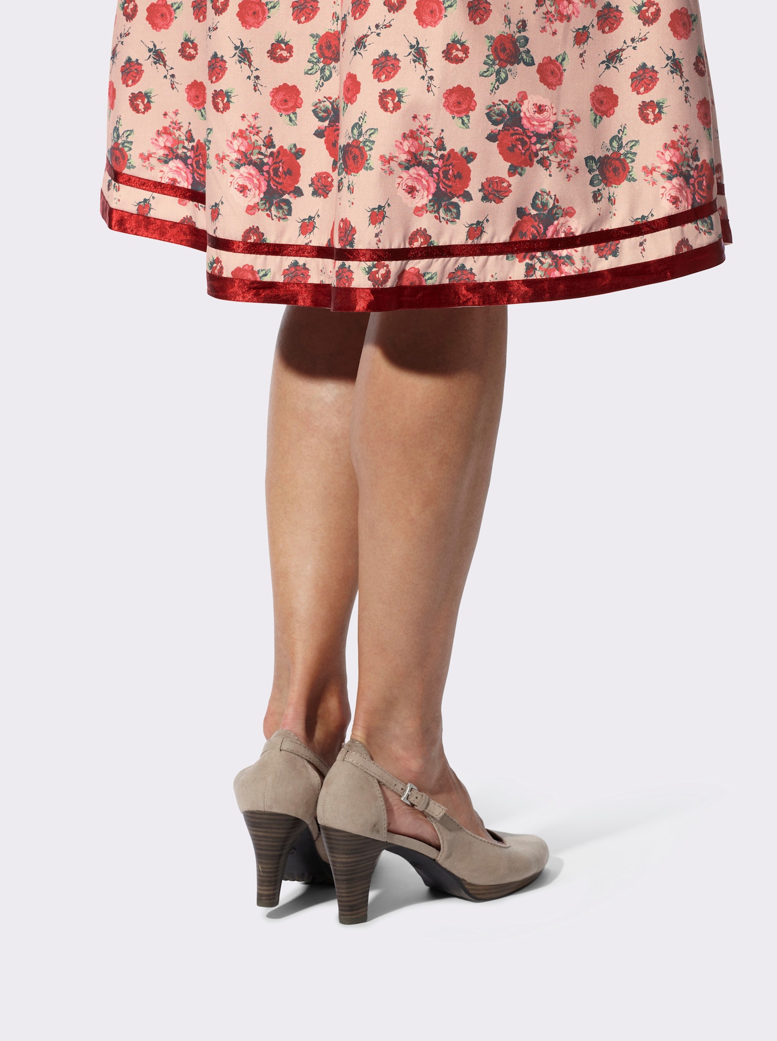 Trachtenrock in A-Form - beige-kirsche-bedruckt