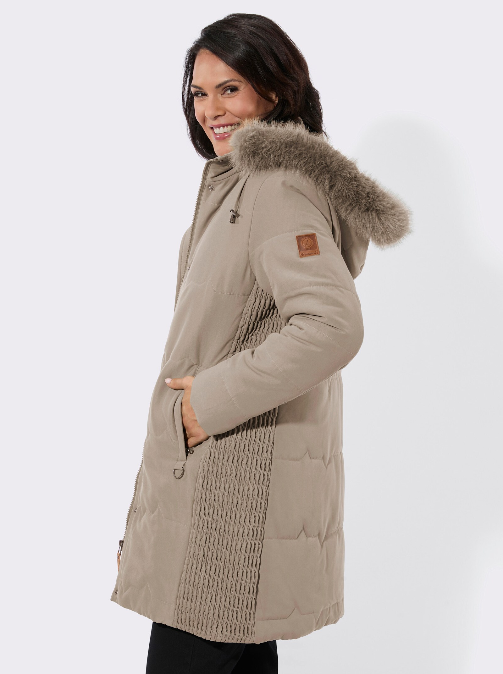 Steppjacke mit Teddy-Fleece-Futter - sesam