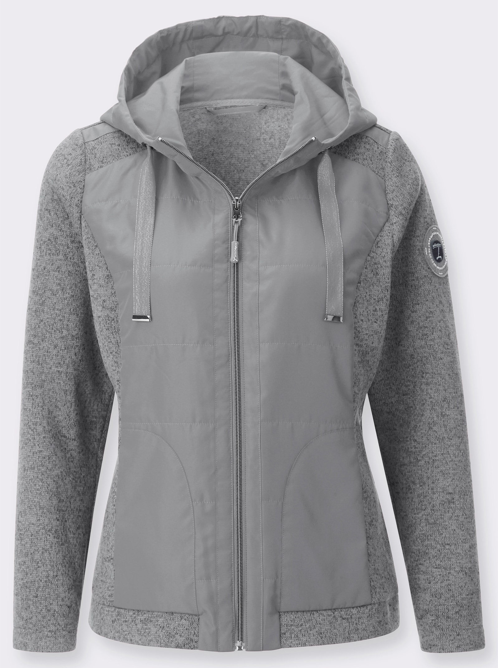 Shirtjacke mit weitenregulierbarer Kapuze - steingrau-meliert