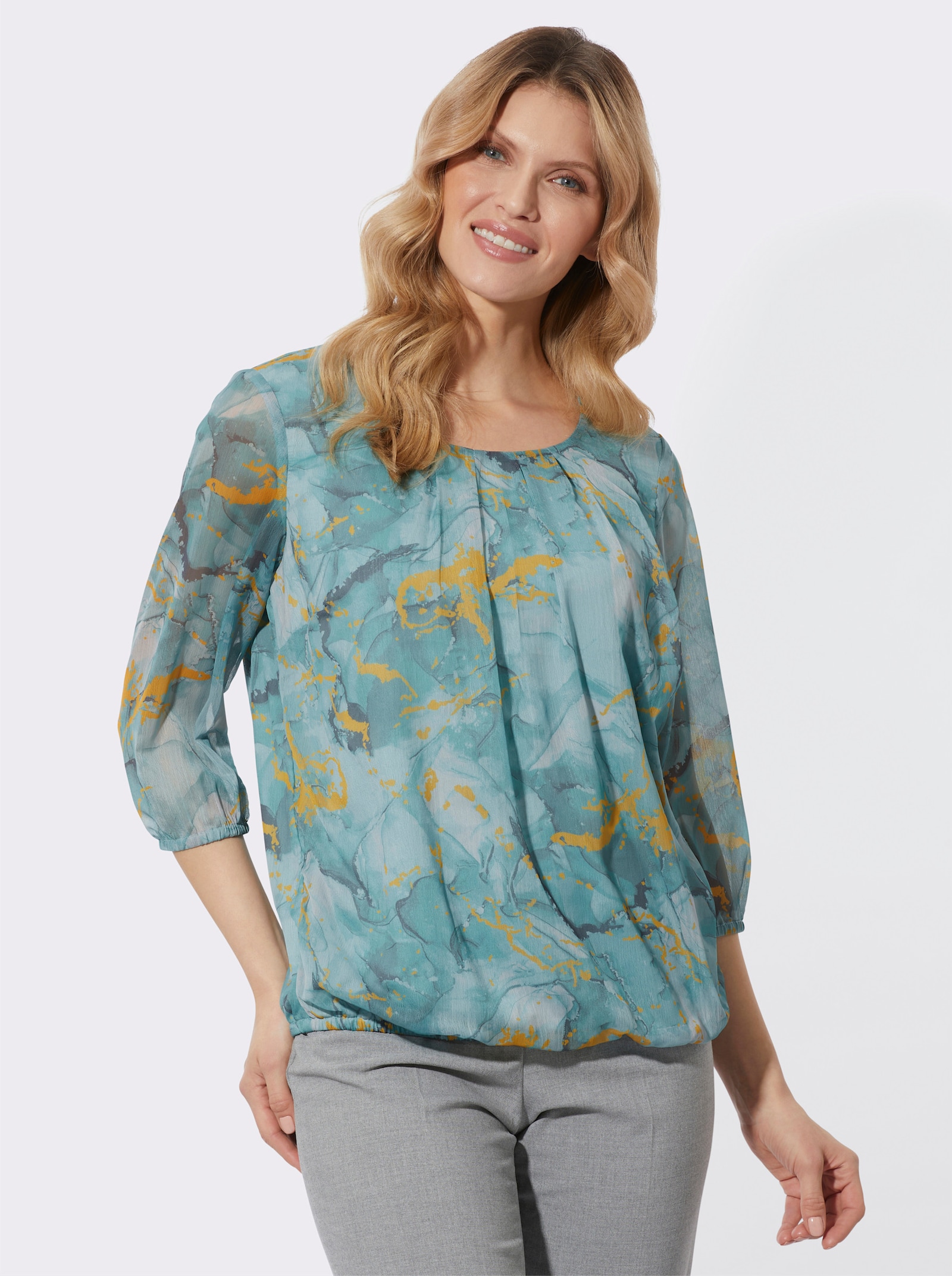 Schlupfbluse im Marmor-Look - kalkmint-salbei-bedruckt