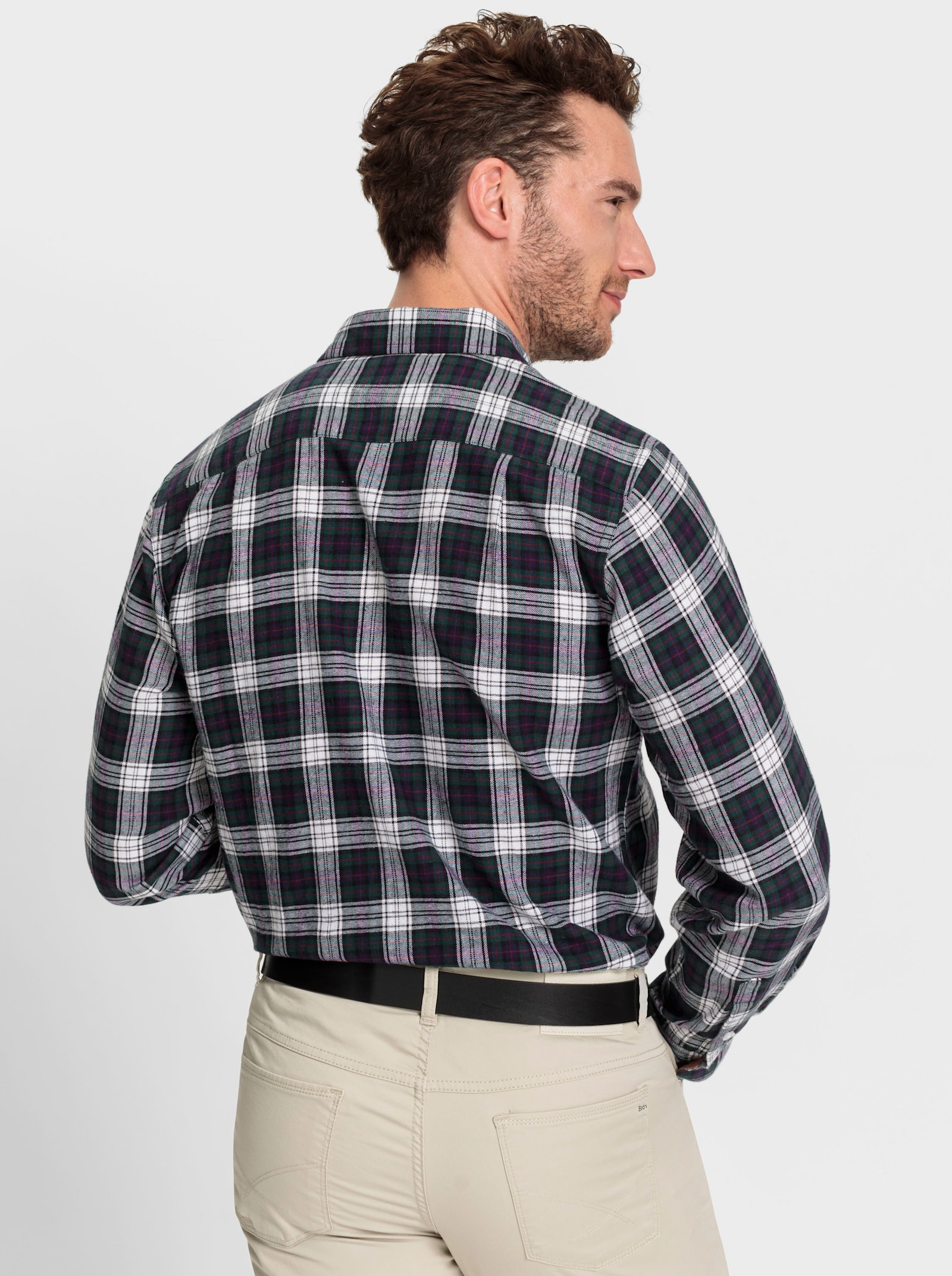 Marco Donati Flanellhemd mit Cord-Akzenten - petrol-weiss-kariert