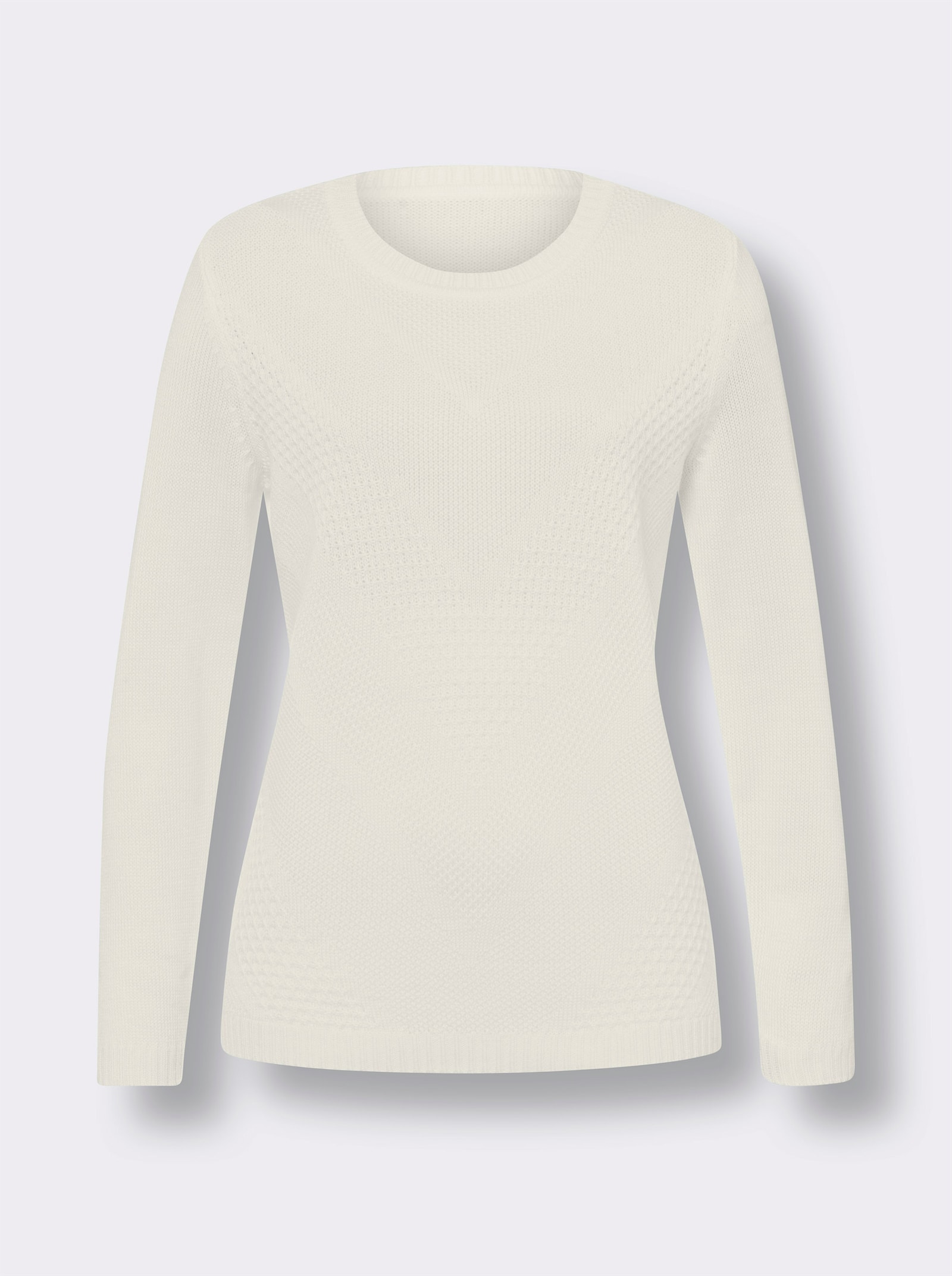 Långärmad tröja med mönsterstickning fram - gräddvit