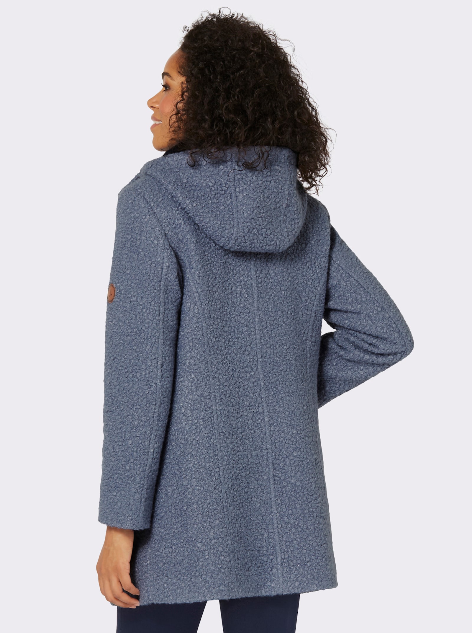 Boucléjack met details van imitatieleer - duivenblauw