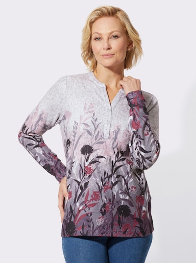 Langarmshirt im floralen Druck-Dessin - grau-bordeaux-bedruckt