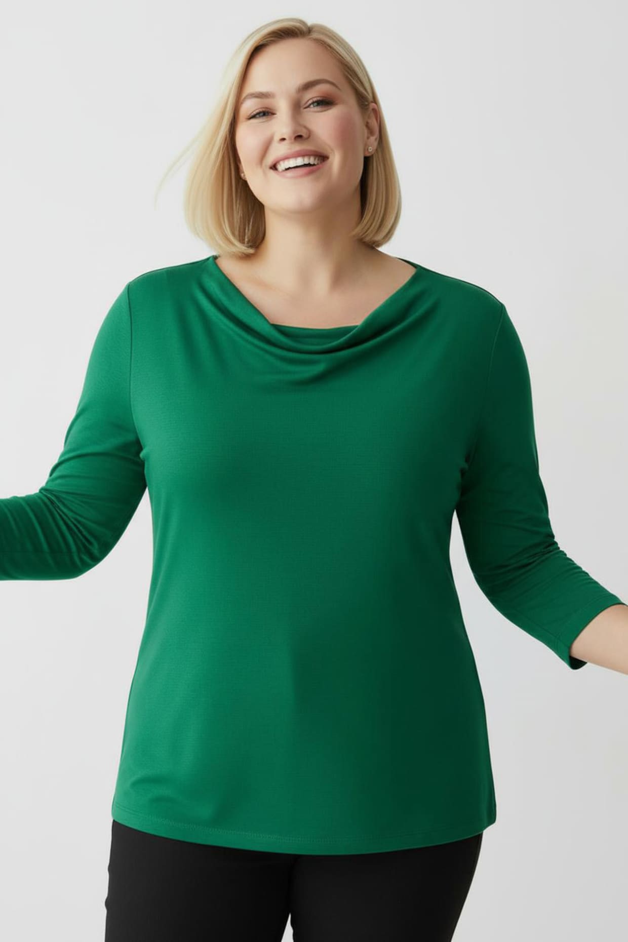 Wasserfallshirt mit 3/4-langen Ärmeln - smaragd