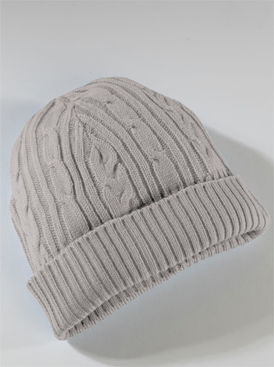 Strickmütze mit Zopf- und Rippenmuster - steingrau-meliert
