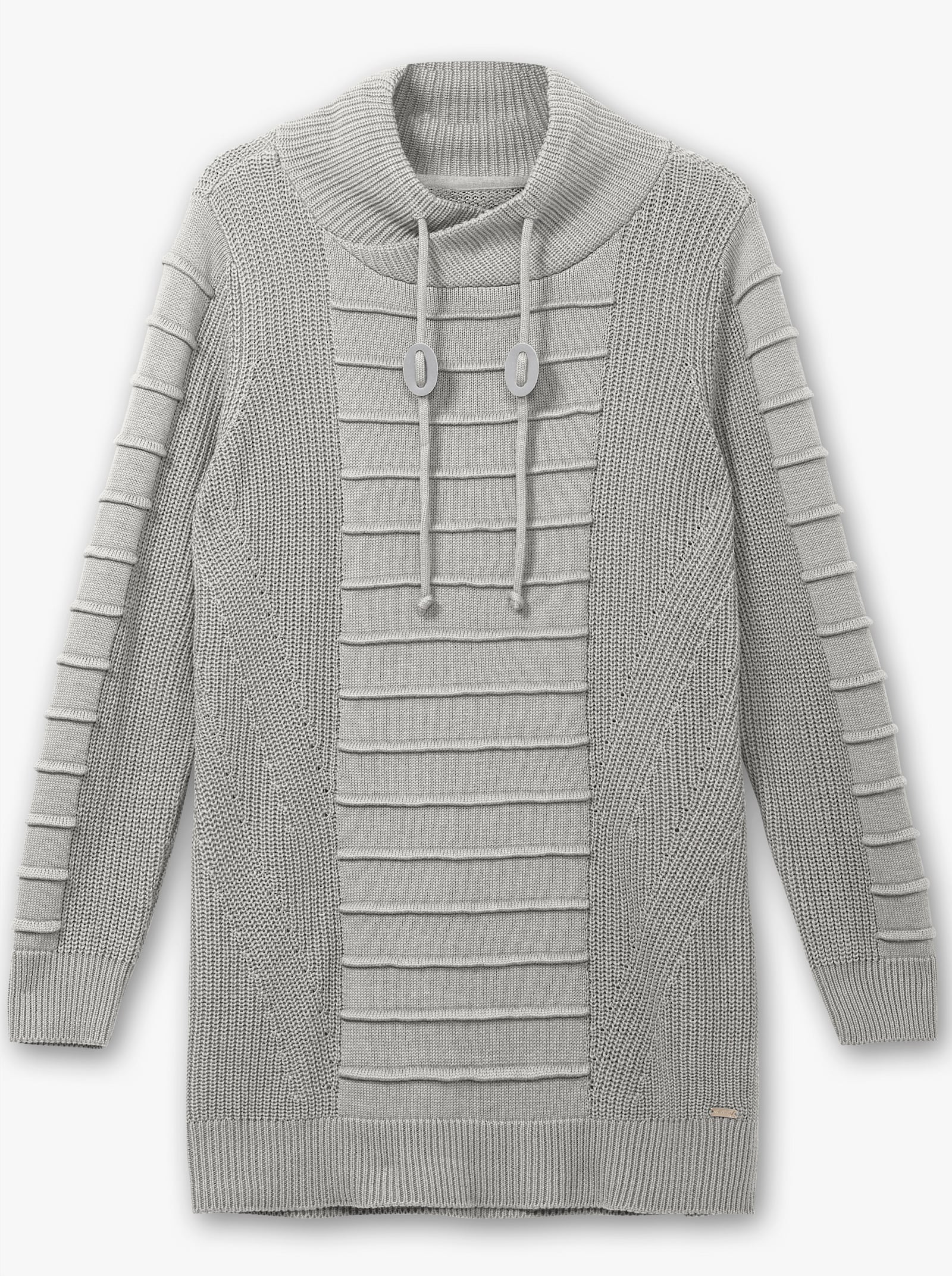 Longpullover mit Struktur-Partien - steingrau-weiß-meliert