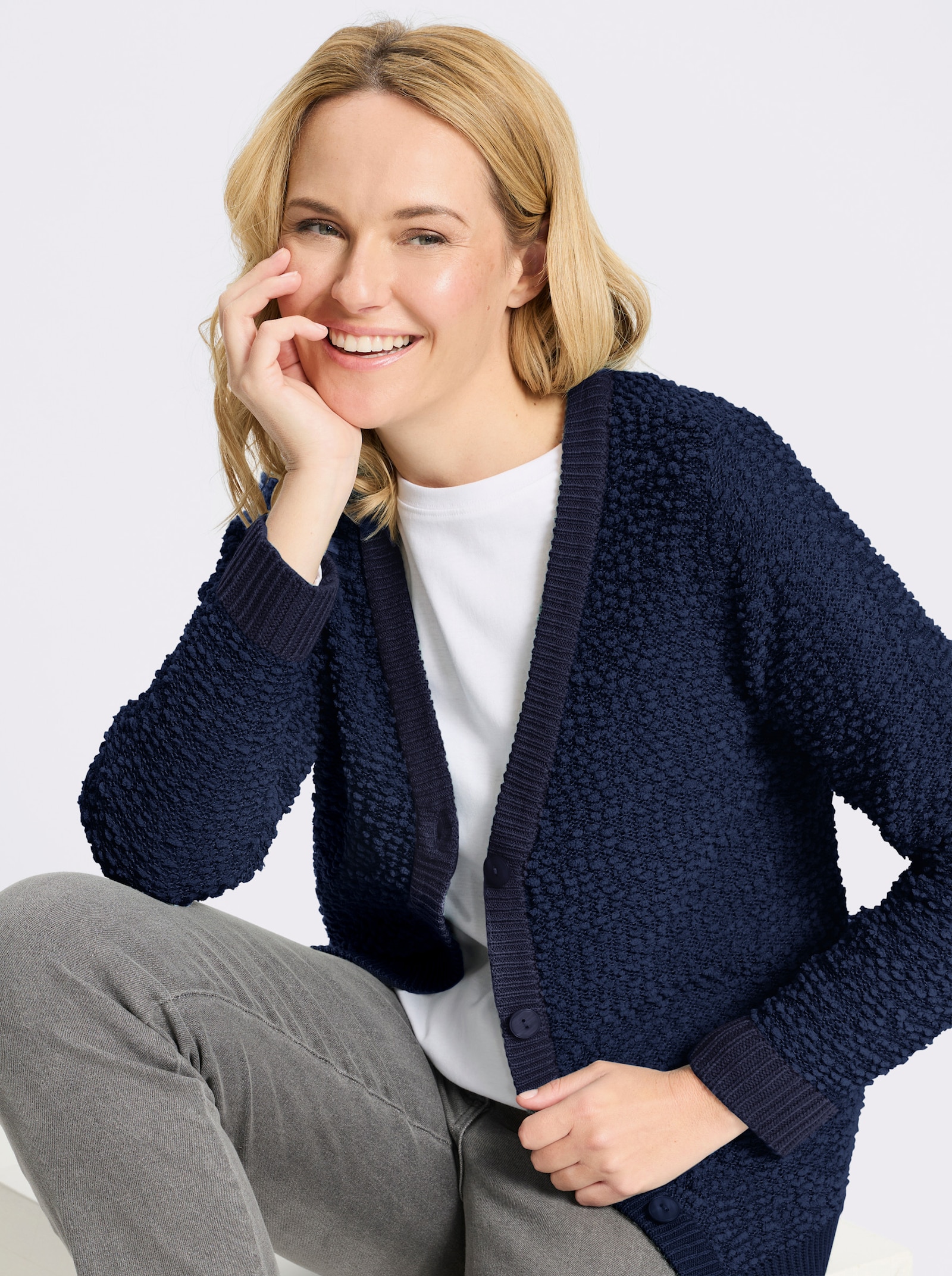 Cardigan aus Effektgarn - marine