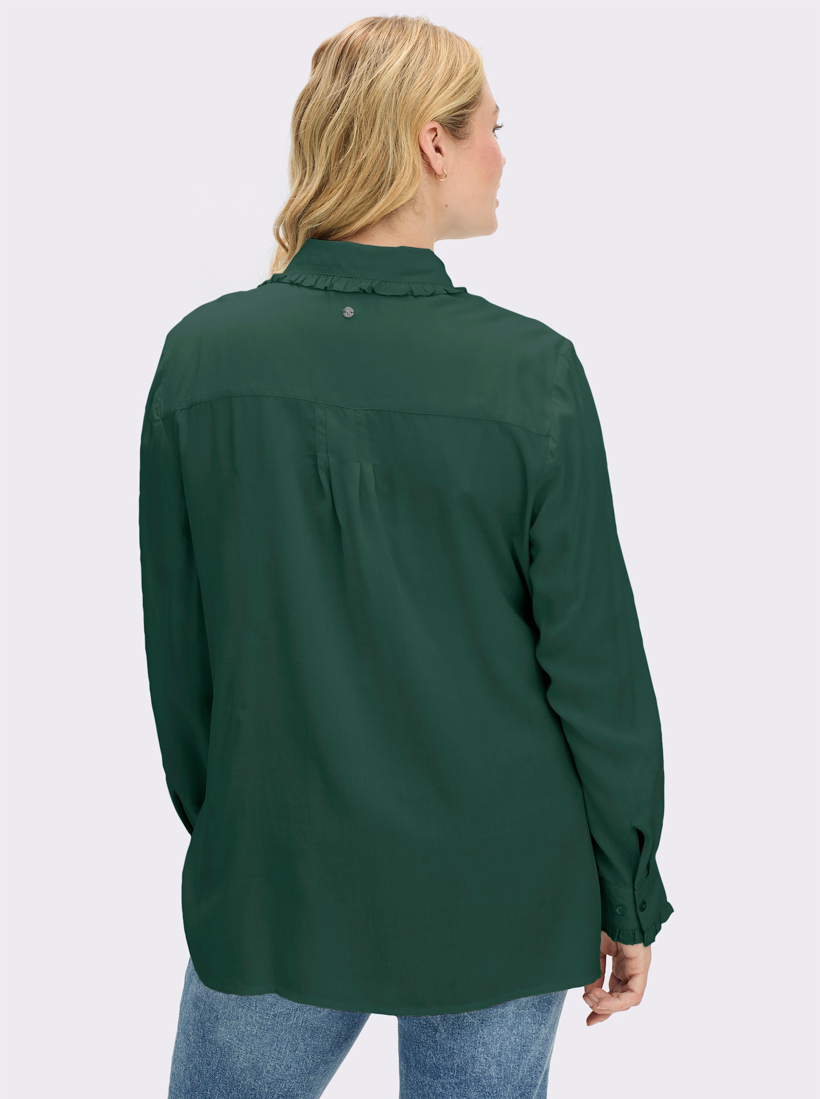 sheego Hemdbluse mit gerüschter Knopfleiste - moos