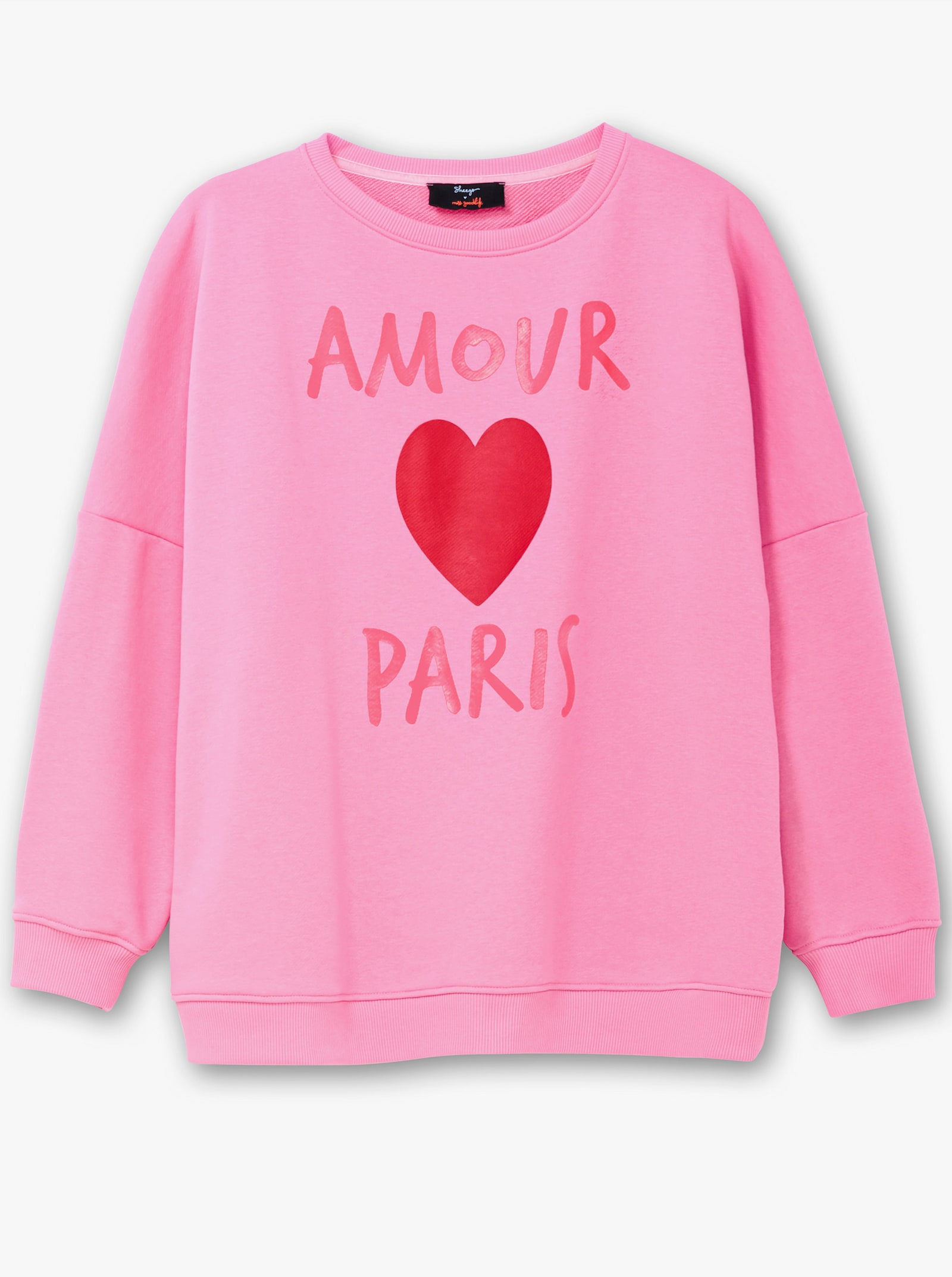 sheego loves miss goodlife Sweatshirt Frontdruck und Rundhals - pink bedruckt