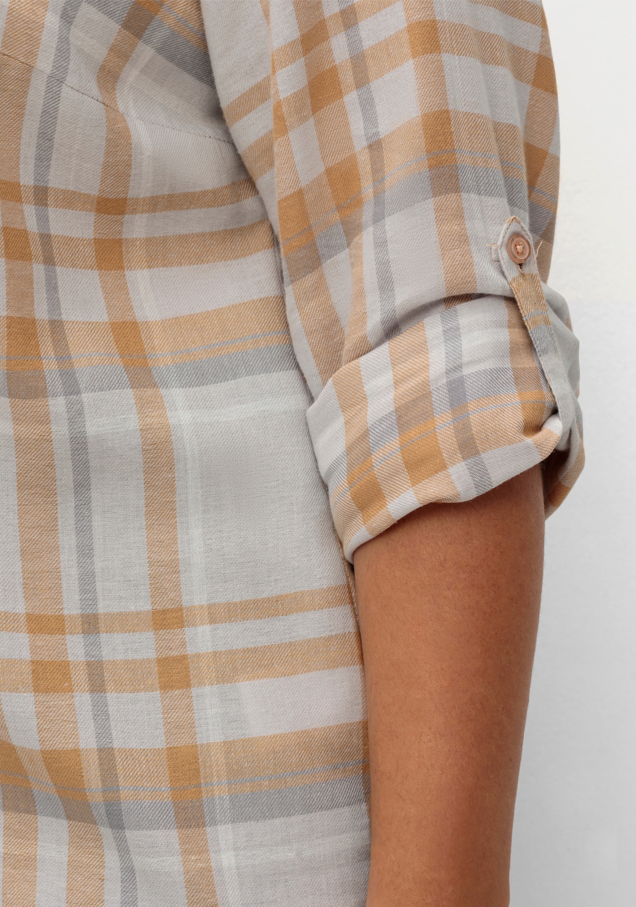 Flanellbluse mit krempelbaren Ärmeln - steingrau-camel-kariert