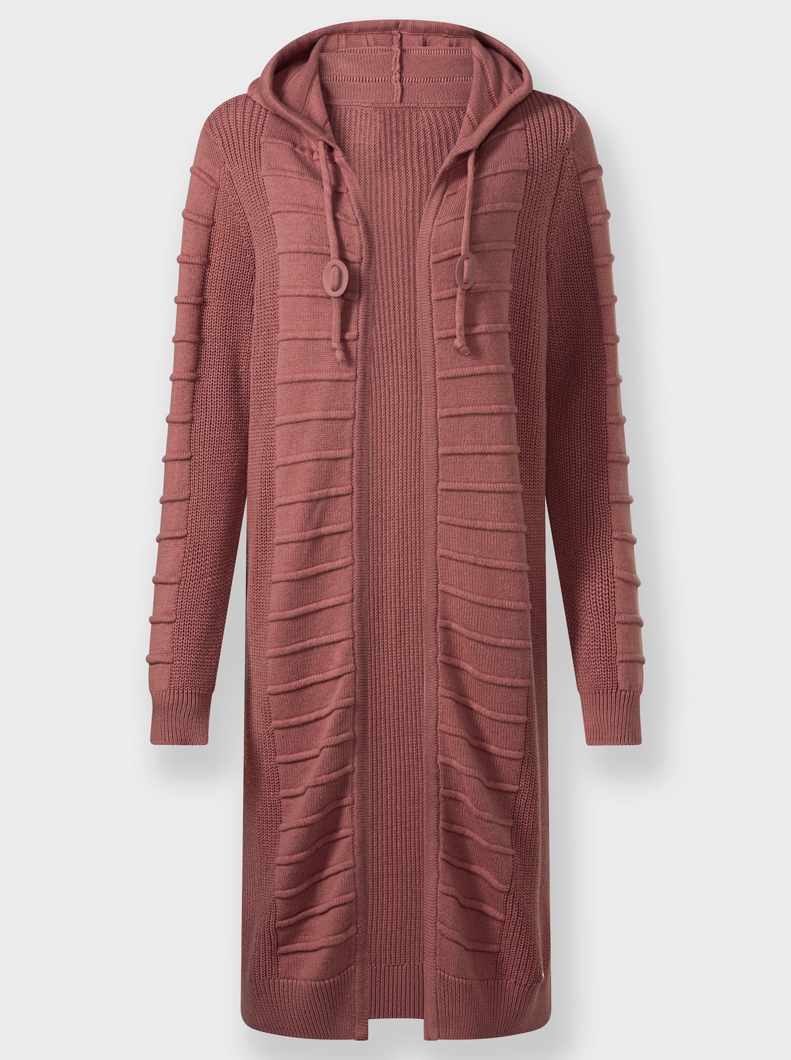 Longstrickjacke im Strukturmuster-Mix - rosenholz