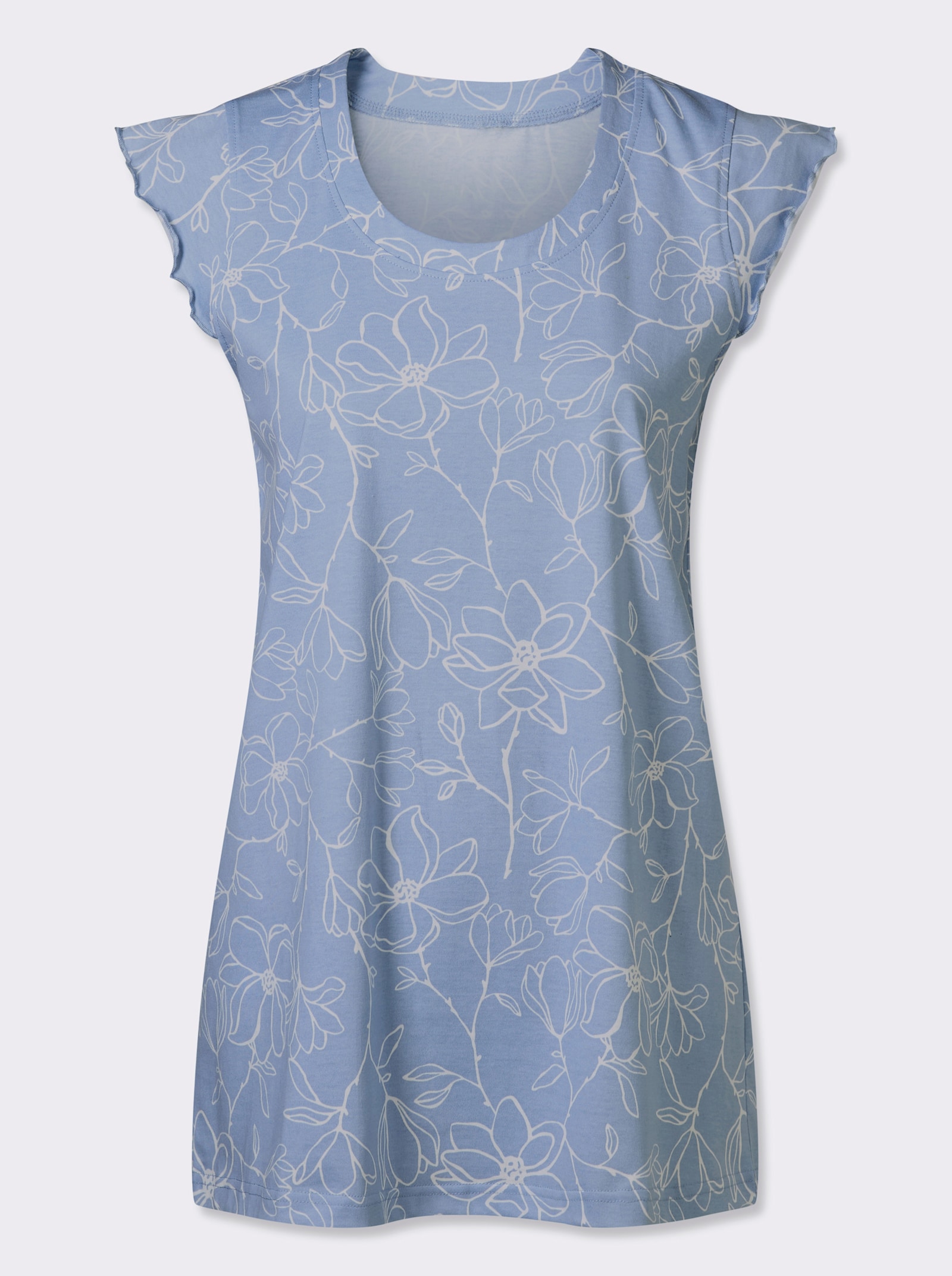 Longshirt mit kurzen Flügel-Ärmeln - bleu-weiss