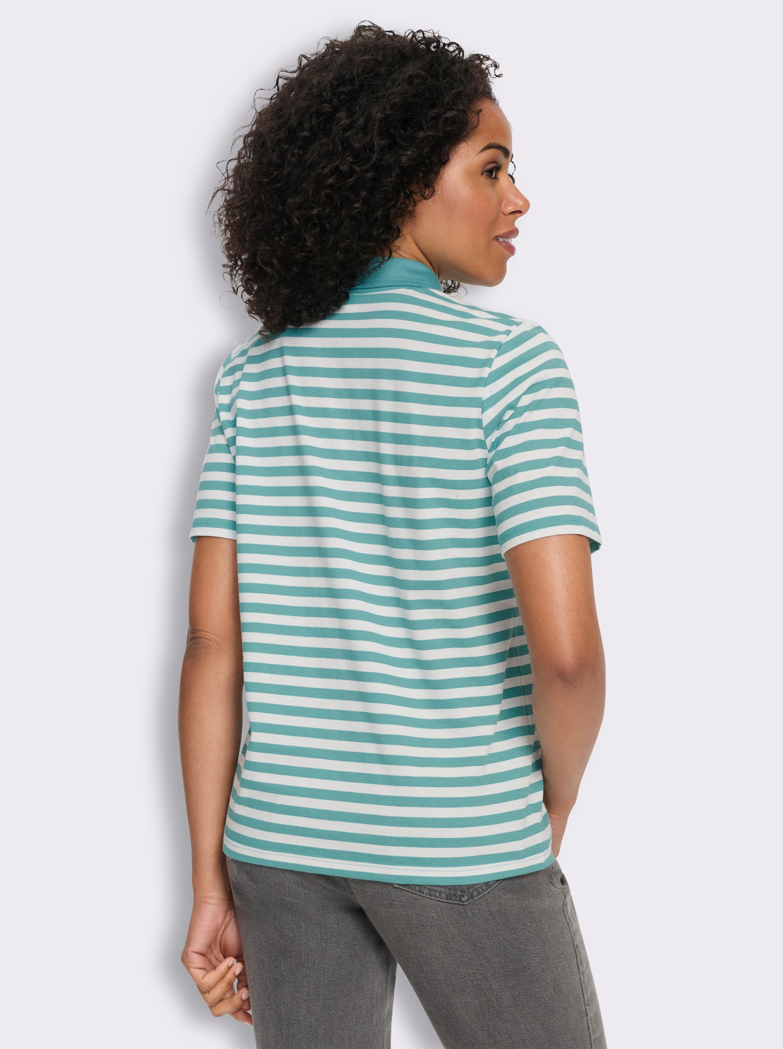 Poloshirt met patch van imitatieleer - oceaan/wit gestreept