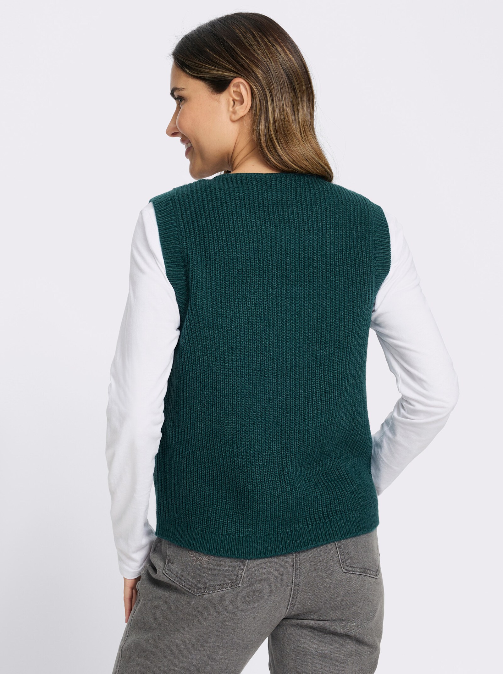 Strickweste in verkürzter Form - petrol