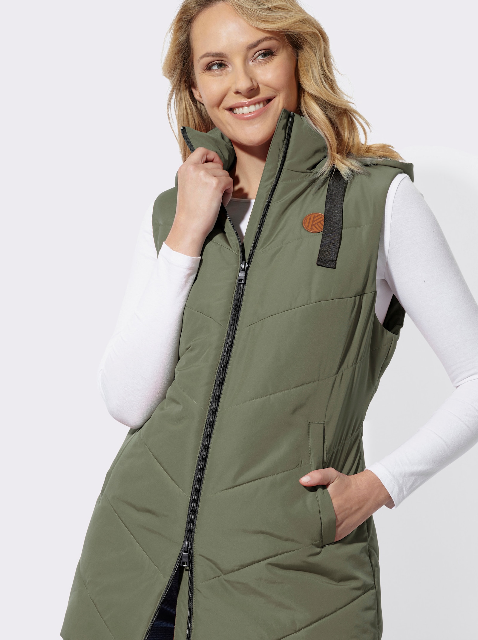 Longweste mit Steppmuster - khaki