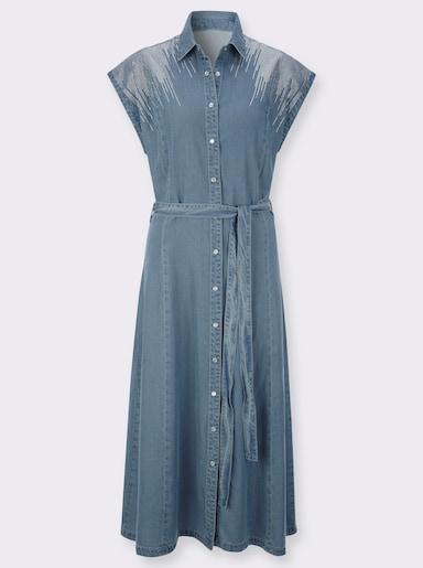 Jeanskleid mit Glitzersteinchen vorne und hinten - blue-bleached
