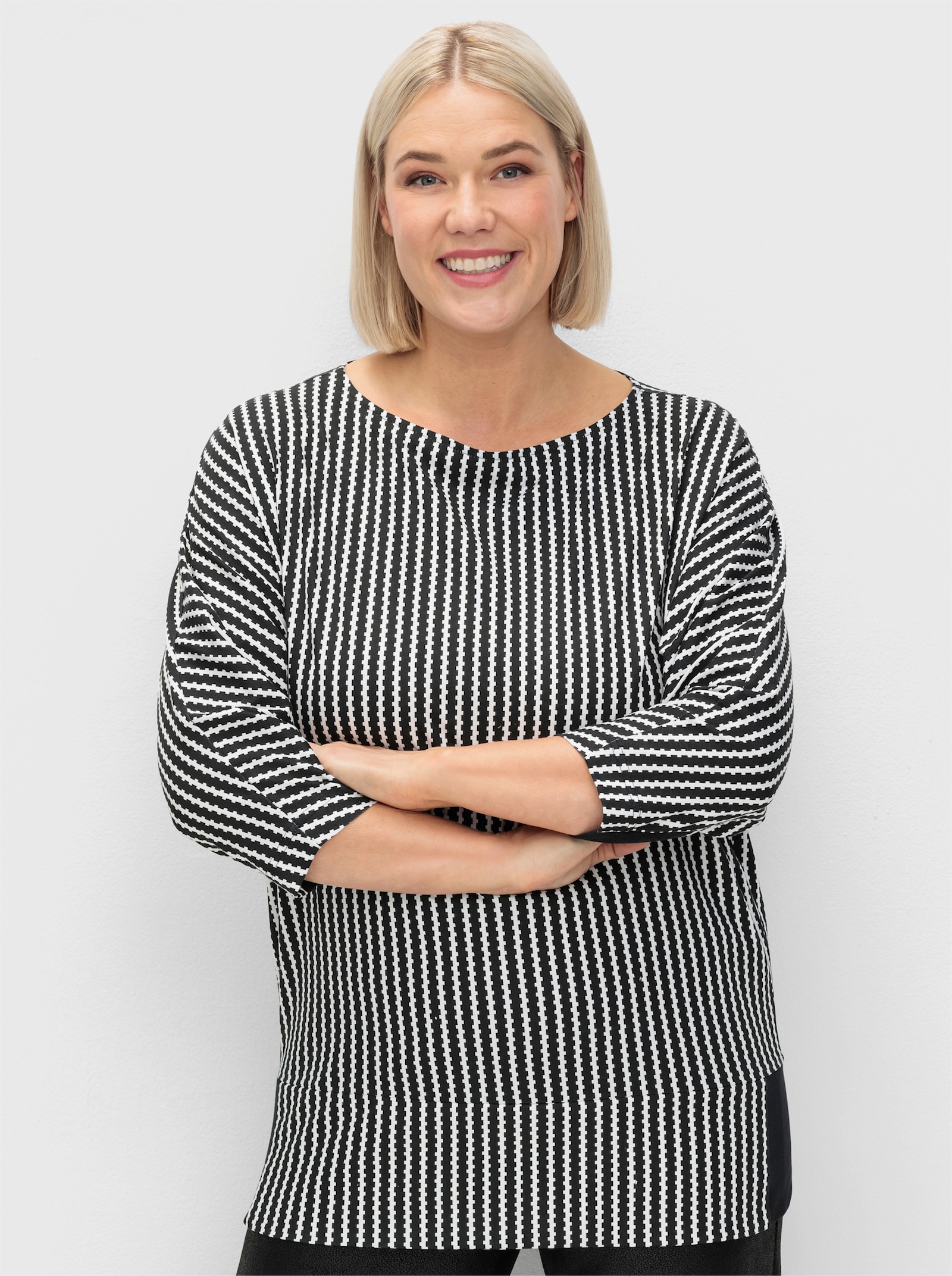 sheego Shirt met 3/4-mouw - zwart/wit