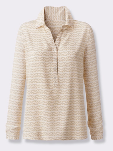 Langarm-Bluse - sand-ecru-bedruckt