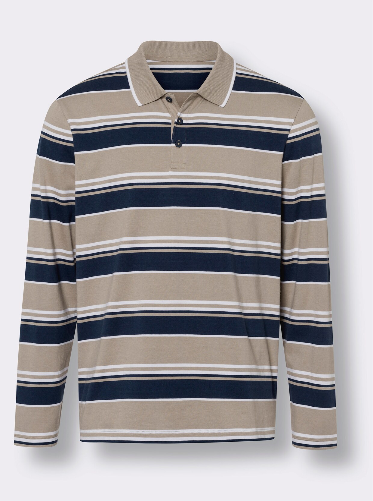 Poloshirt met lange mouwen - beige/donkerblauw gestreept