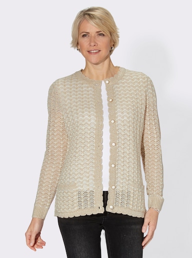 Ajourstrickjacke - beige-meliert