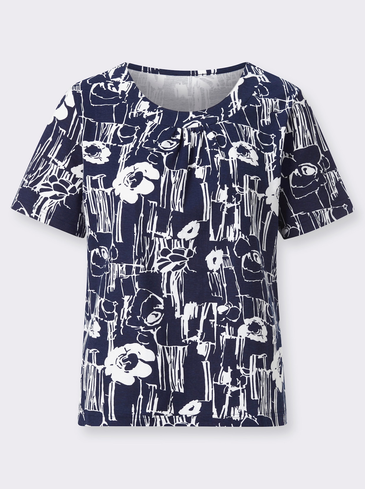 Shirt - marine + marine/wit bedrukt