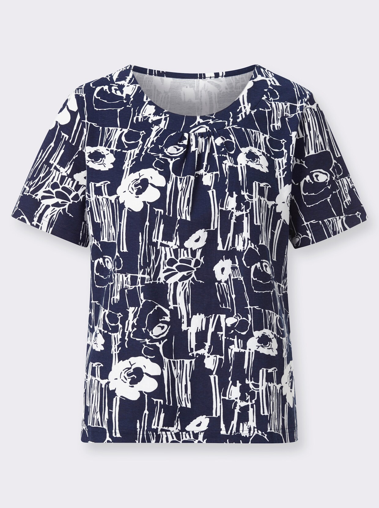 Shirtset - marine + marine/wit bedrukt