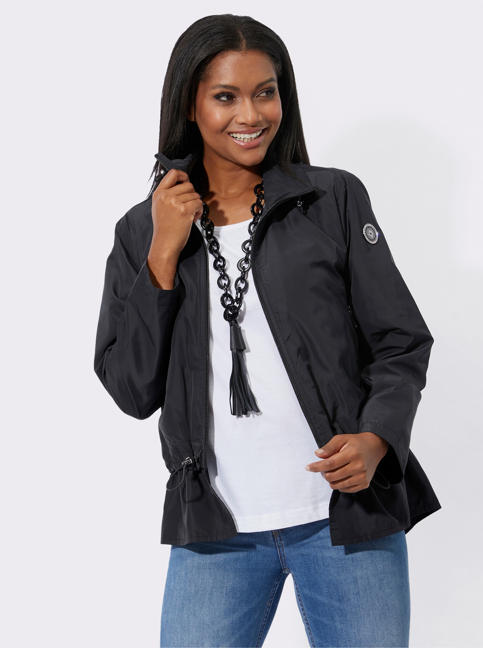 Blousonjack met tunnelkoord - zwart