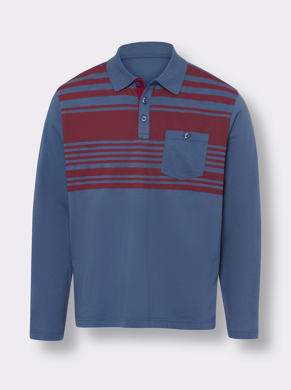 Langarm-Poloshirt - jeansblau-dunkelrot