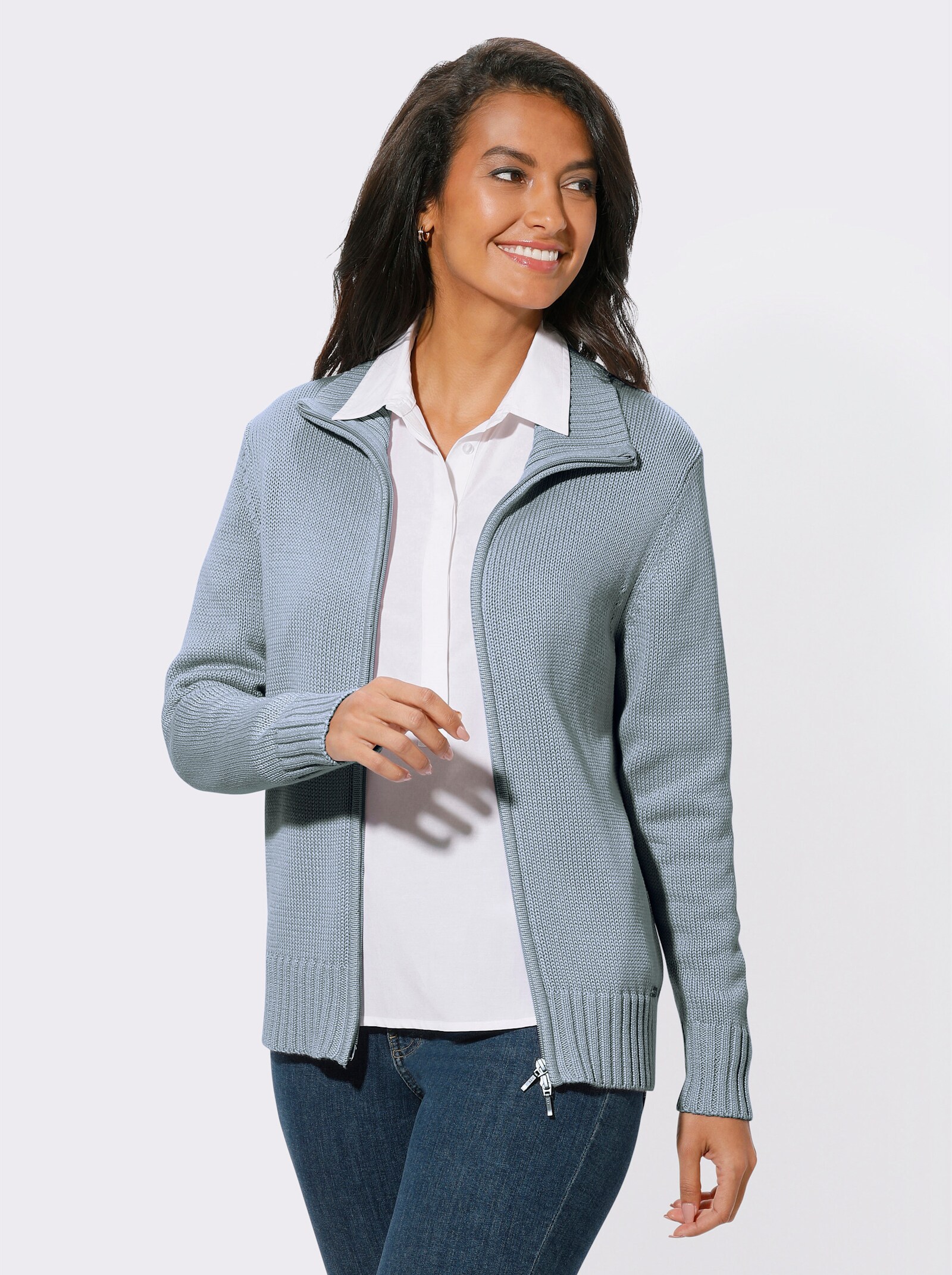 Strickjacke mit 2-Wege-Reißverschluss - eisblau