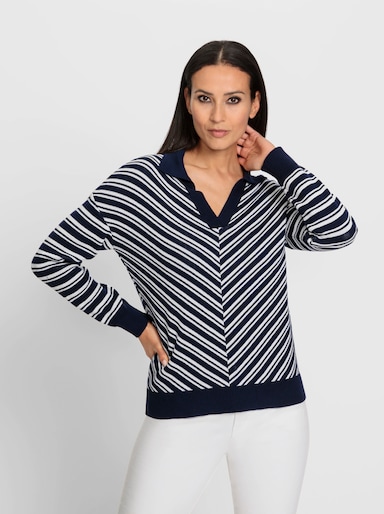 heine Polopullover mit Diagonal-Muster - marine-ecru-gemustert
