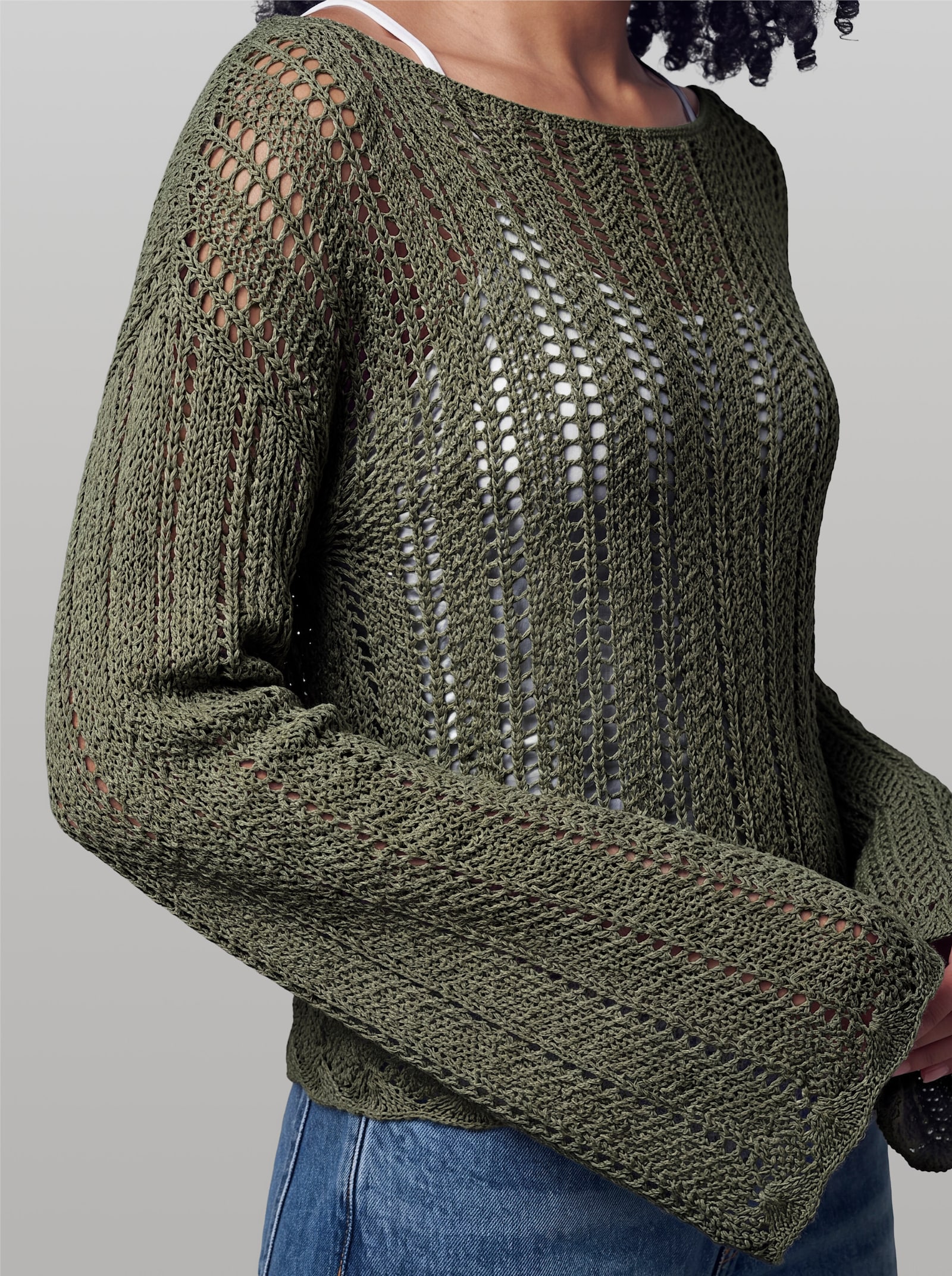 heine Pullover mit U-Boot-Ausschnitt - khaki
