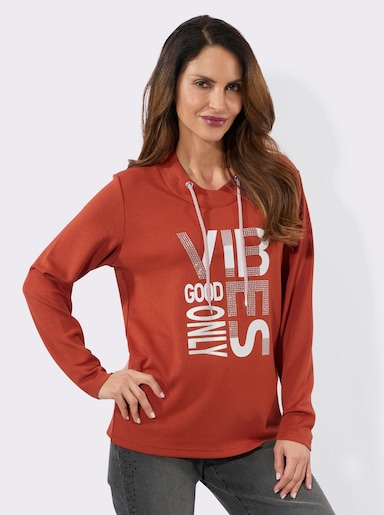 Langarmshirt mit silberfarbigem Print - rostrot