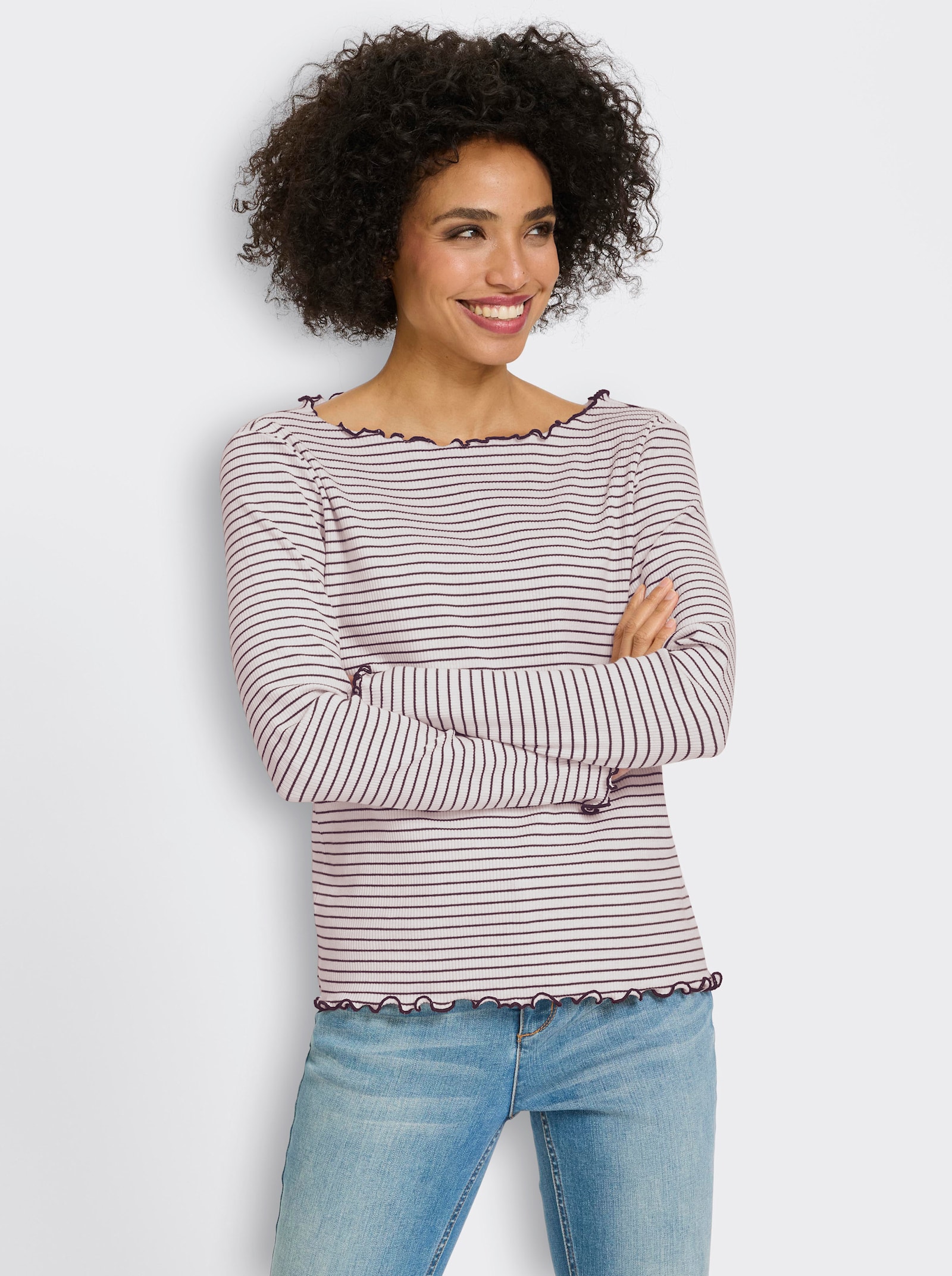 heine Rippshirt mit Ringelstreifen - ecru-dunkeltaupe-geringelt