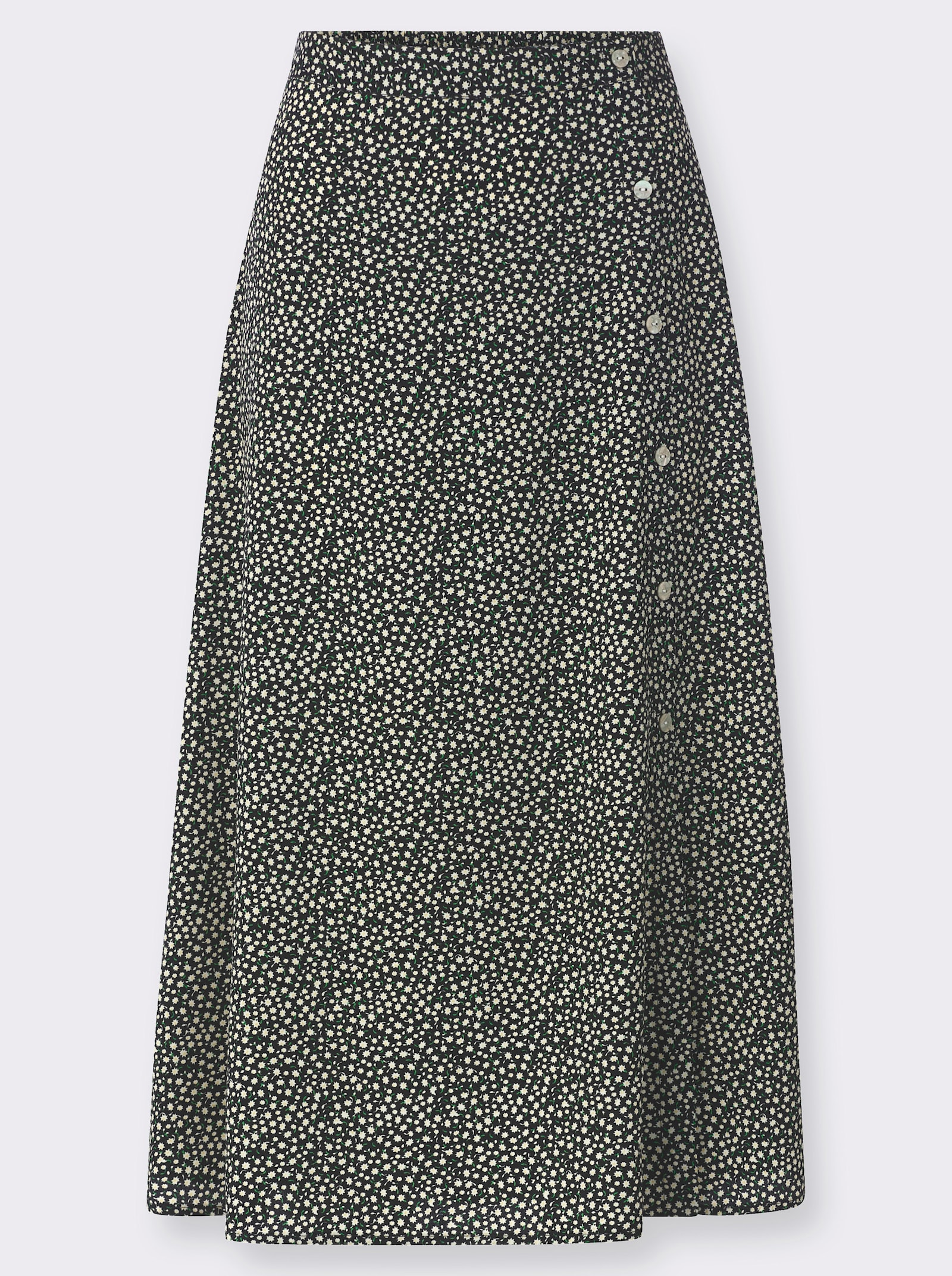 Schlupfrock mit Zierknopfleiste - schwarz-gelb-bedruckt