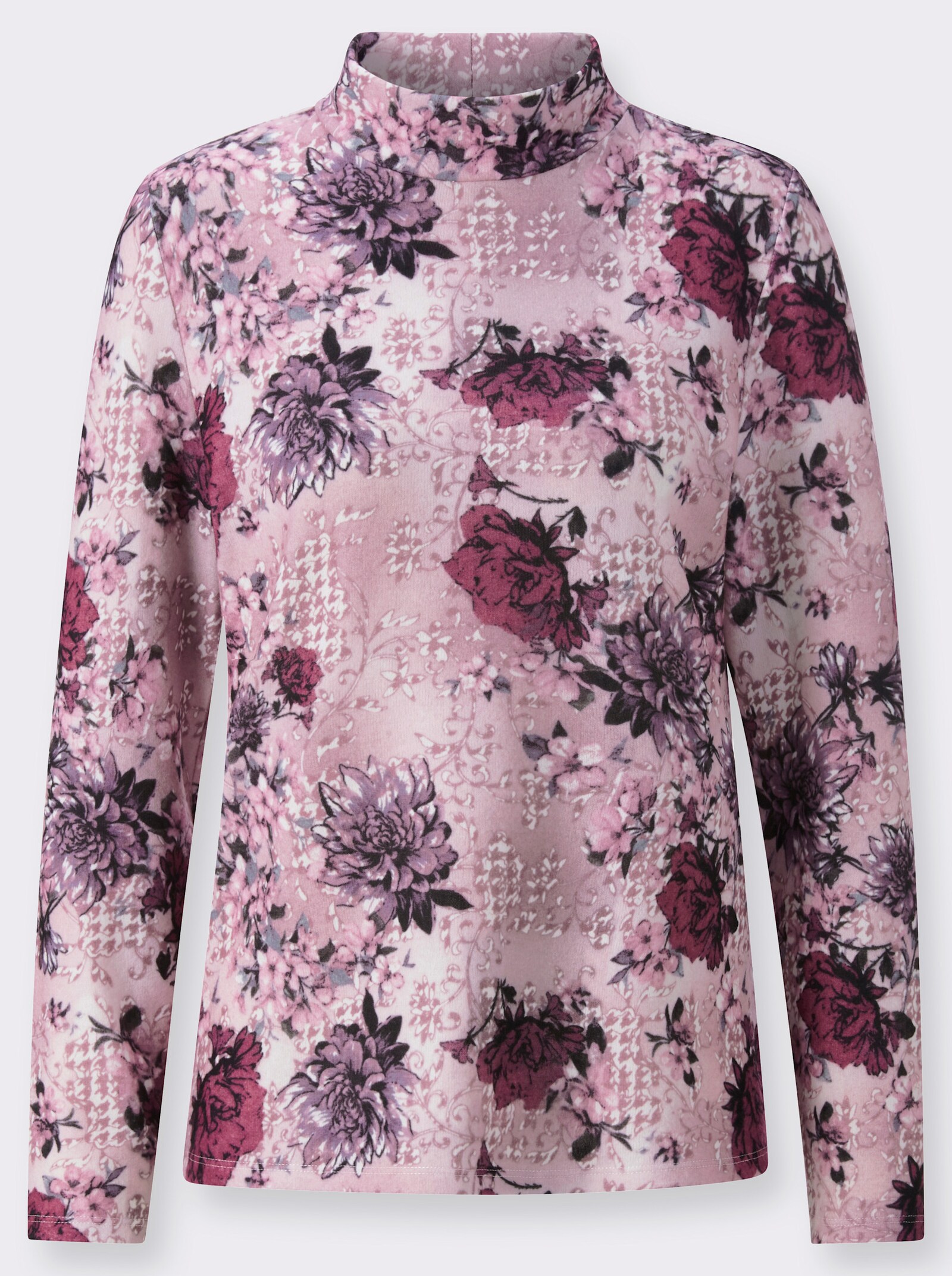 Stehkragenshirt mit floralem Druck - hellrosé-erika-bedruckt