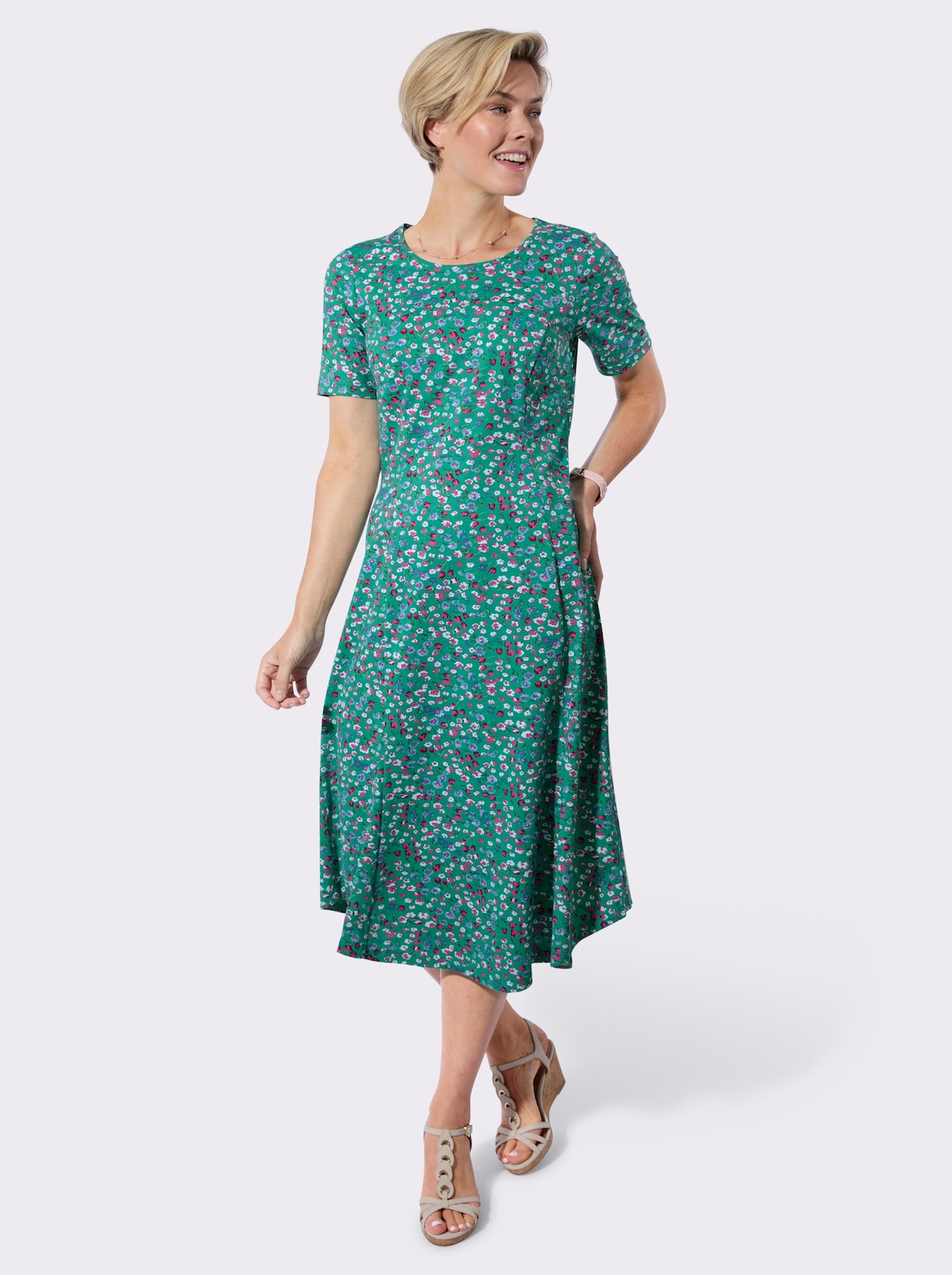 Sommerkleid - smaragd-fuchsia-bedruckt