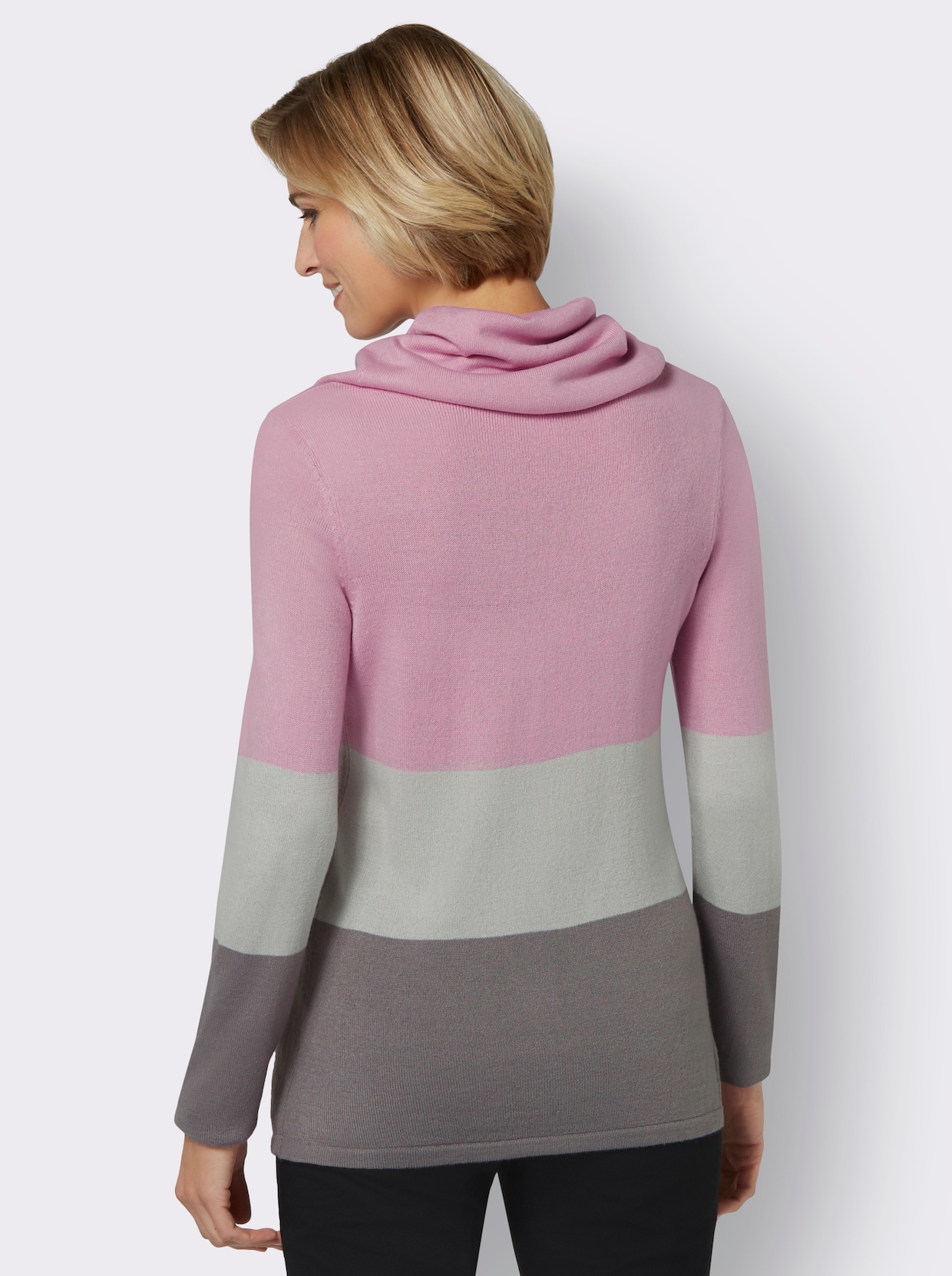 Rollkragenpullover - rosé-gestreift