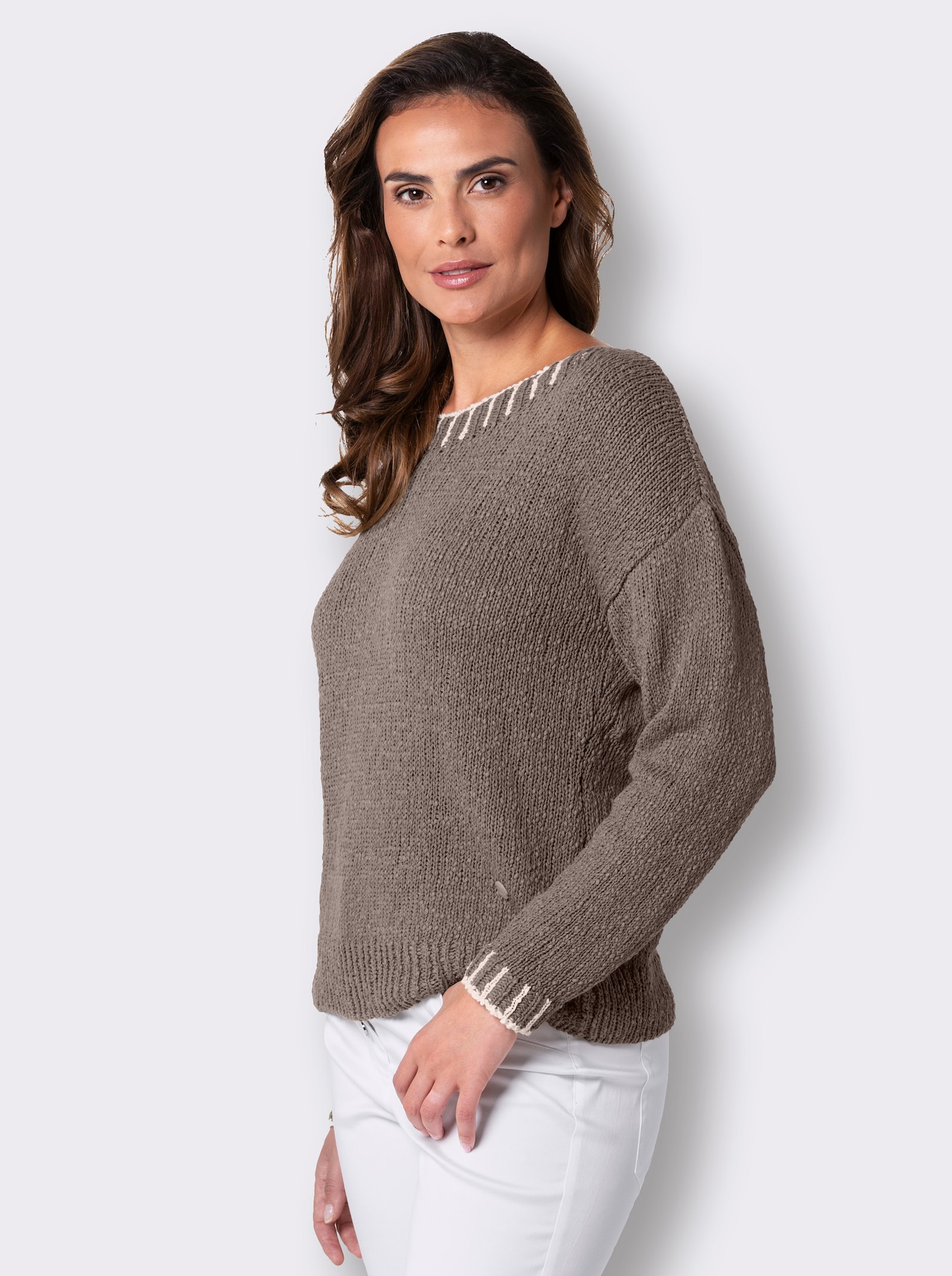 CREATION L PREMIUM Baumwollpullover in Grobstrick-Qualität - taupe